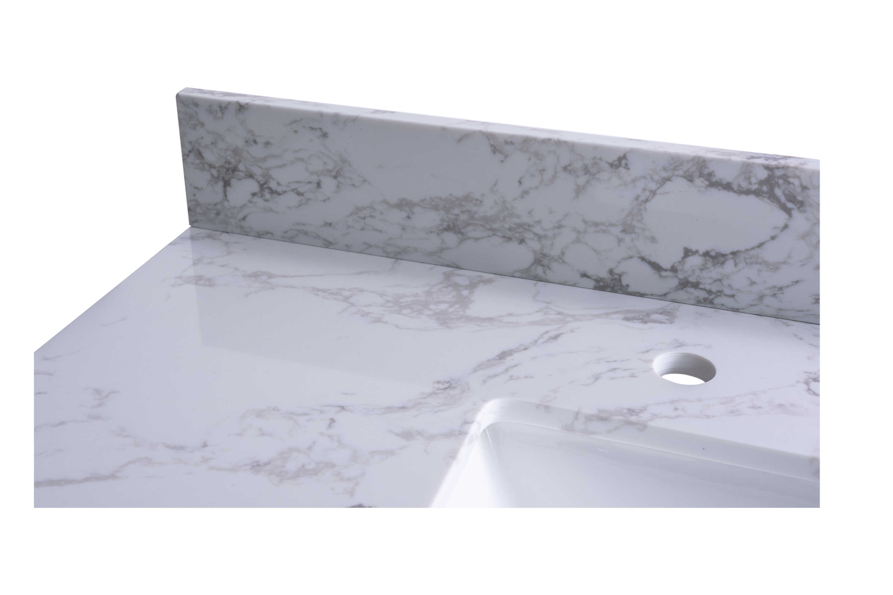 Montary 49x22inch  bathroom stone vanity top  engineered stone carrara white marble color with rectangle undermount ceramic sink and 3 faucet hole with back splash .