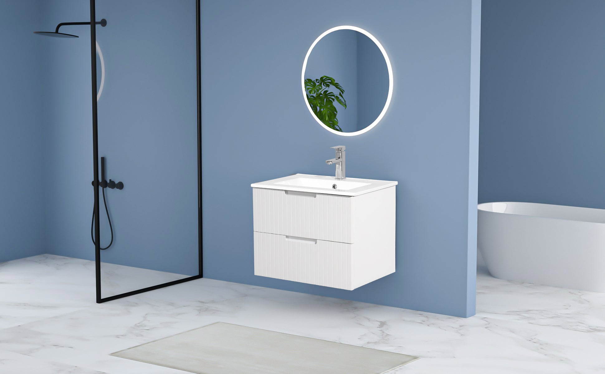 24 Inch Floating Bathroom Vanity with Ceramic Sink, Modern Bath Storage Cabinet Vanity with Drawers Wall Mounted Combo Set for Bathroom, White