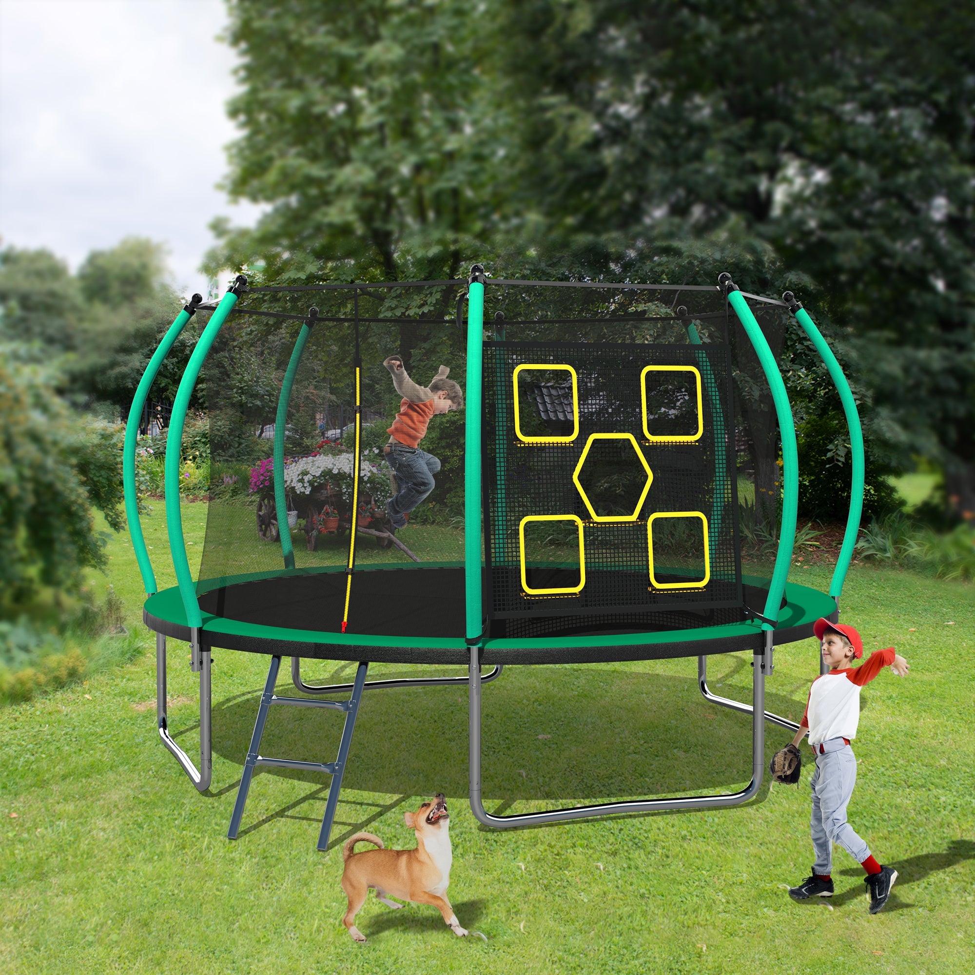 12FT Trampoline, Outdoor Trampolines for Kids and Adults, Recreational Trampoline with Enclosure Net & Ladder, Round Trampoline ASTM Approved