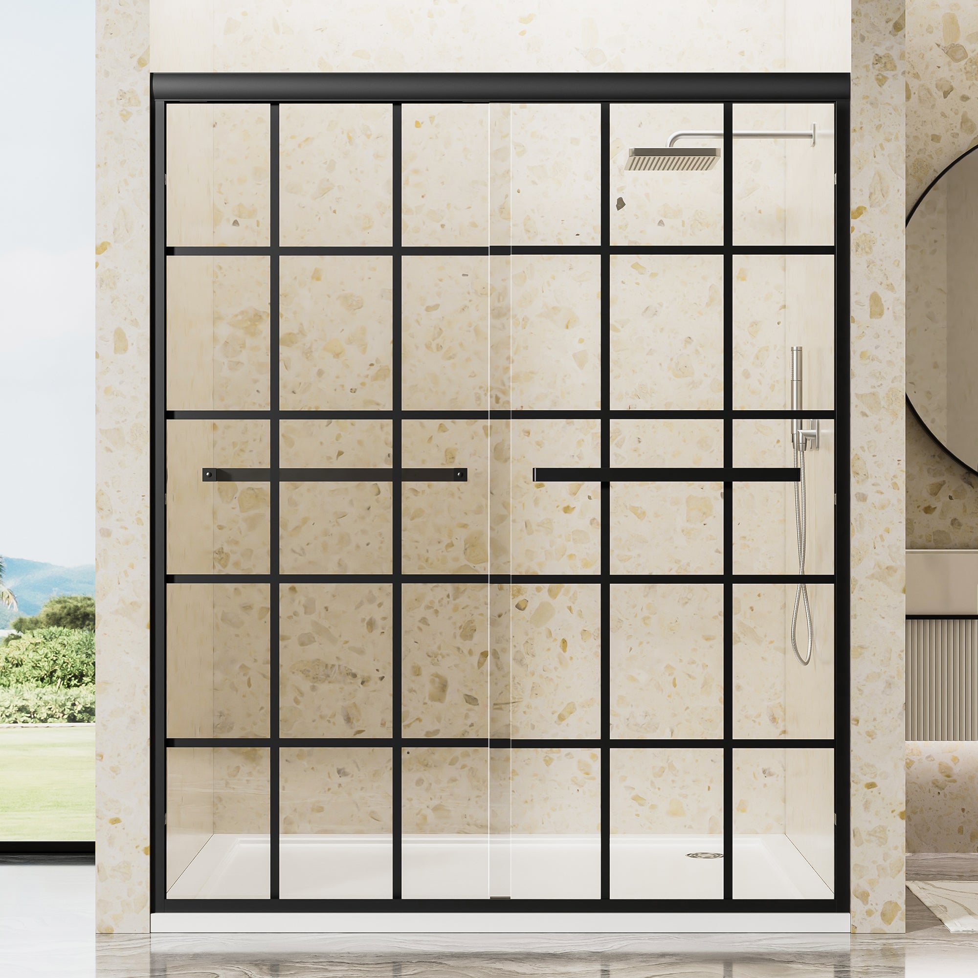 44-60 x 72 in Aluminum Frame Double Sliding Shower Door - 56-60 x 72 in / Matte Black view 1