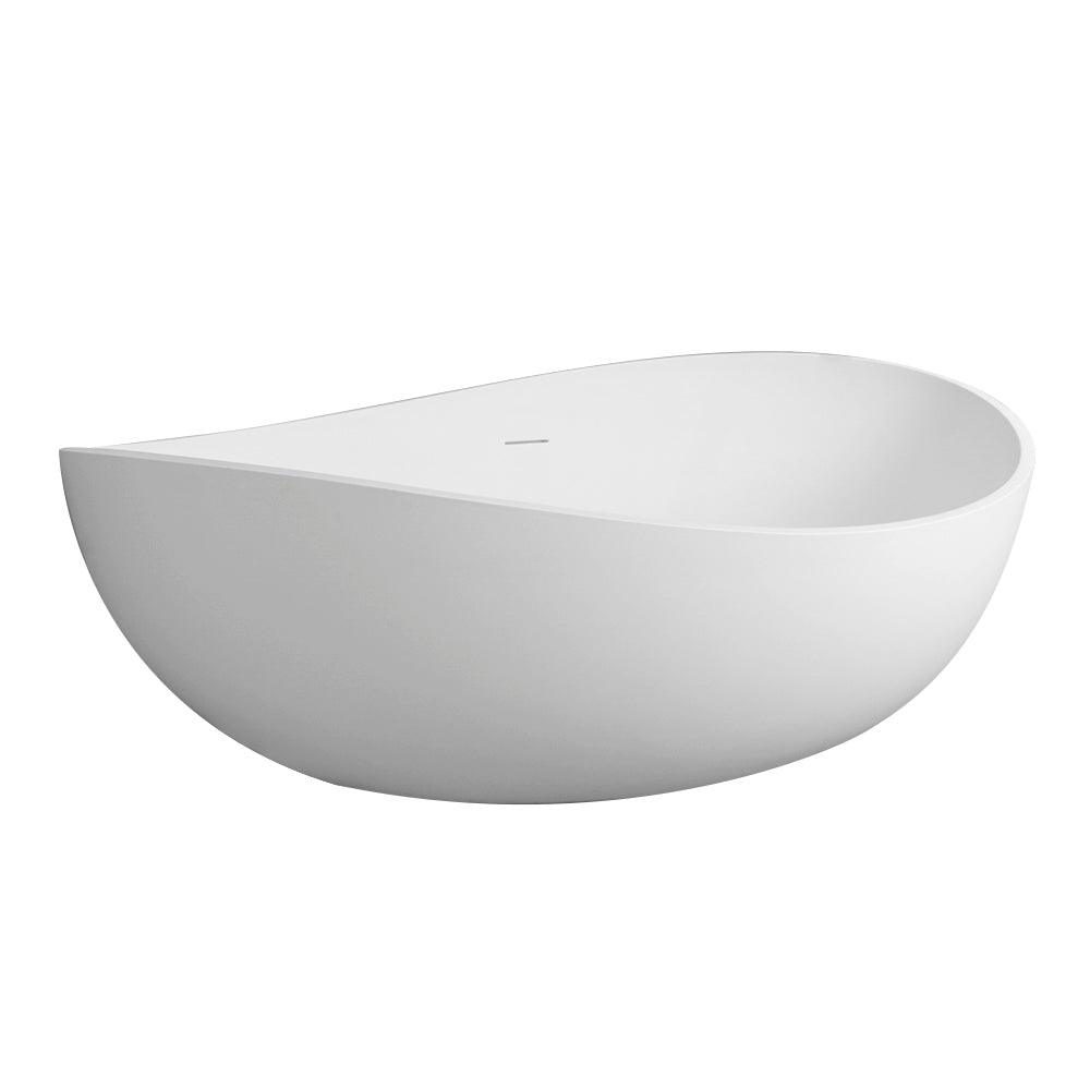 63" Freestanding Solid Surface Bathtub, Luxury Engineered Stone Resin Freestanding Soaking Bathtub with Overflow and Pop-up Drain for Contemporary Bathroom, Matte White 24S05-63MW