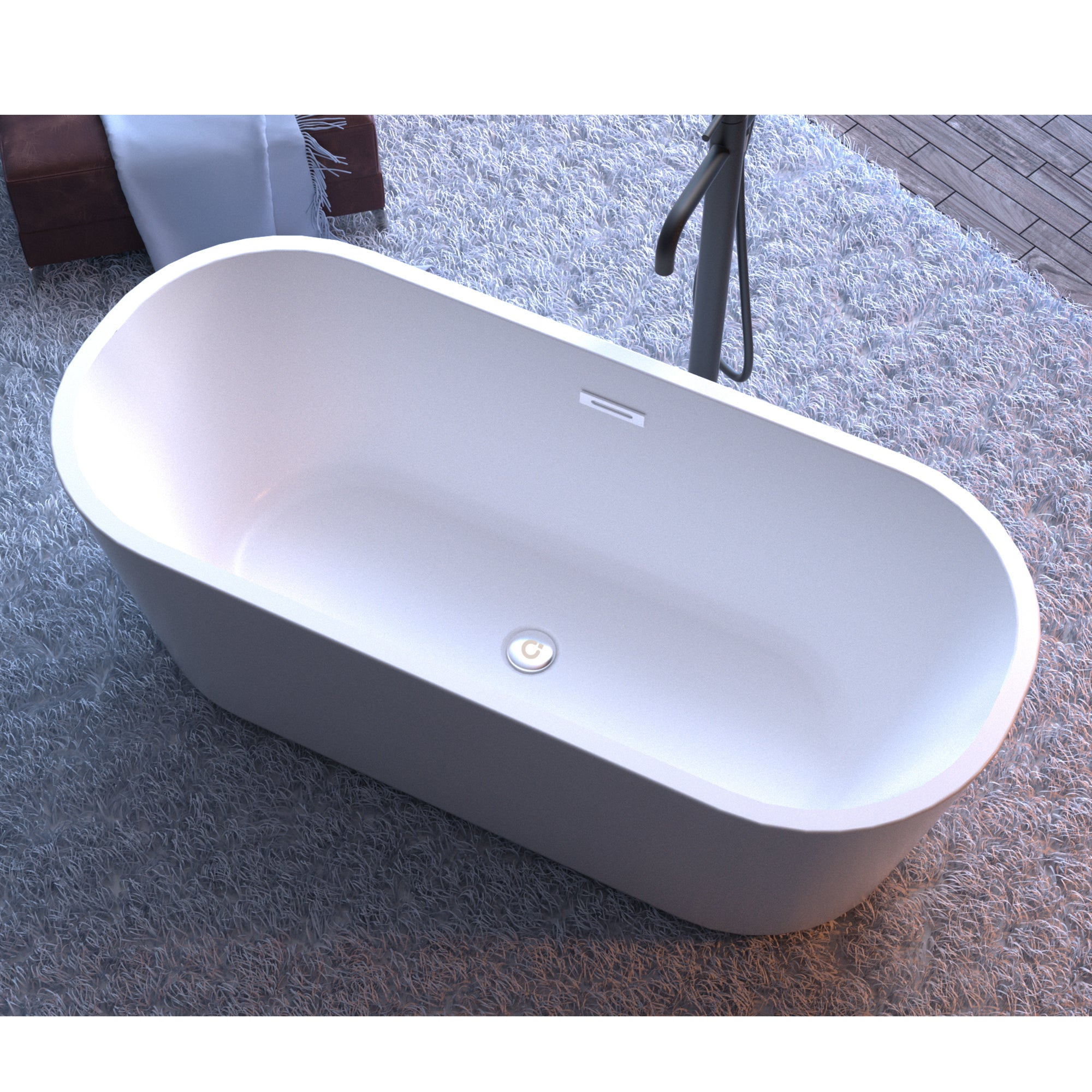 60'' Freestanding Gloss White Acrylic Soaking Bathtub with Toe-Tap Chrome Drain and Classic Slotted Overflow, 24A02-60