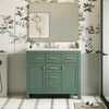 Green freestanding bathroom vanity 36 inch with 4 drawers and 2 cabinets, angled view