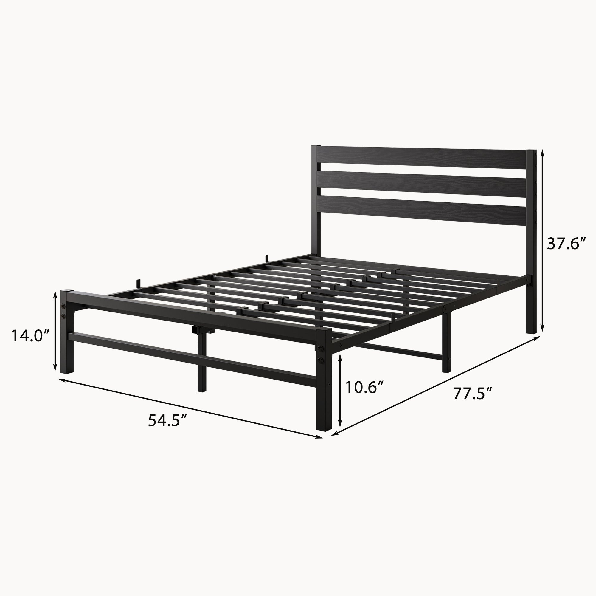 Full Size Platform Bed Frame with Rustic Vintage Wood Headboard, No Box Spring Needed Black