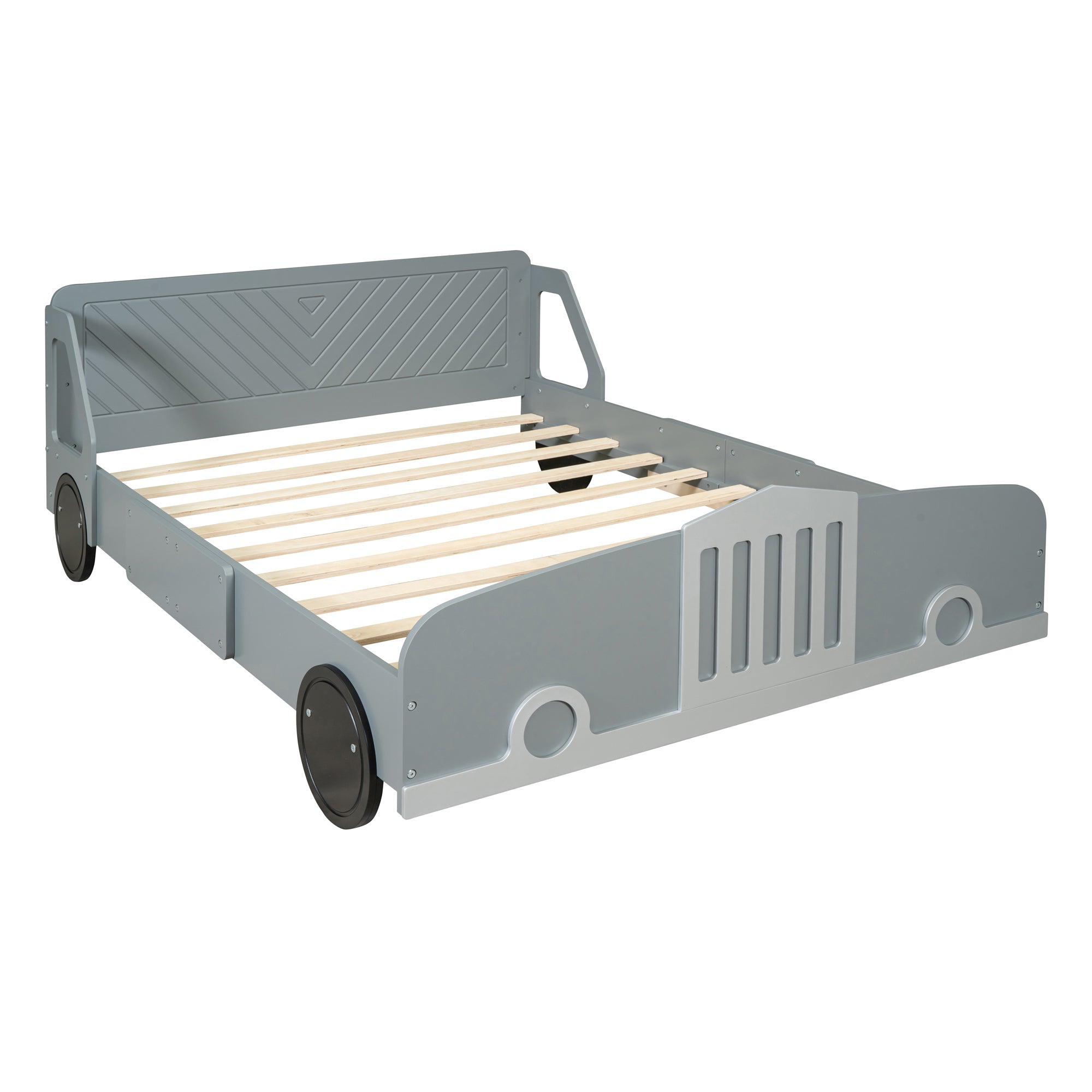 Full Size Car-Shaped Platform Bed with Wheels,Gray