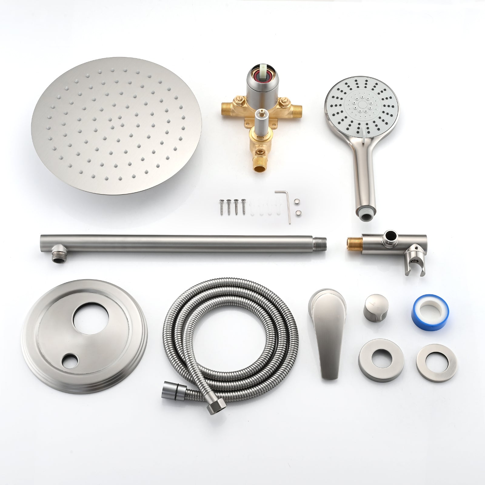 10 Inches Wall Mounted Shower with High Pressure Rain Shower Head and 5-Function Handheld Shower Head