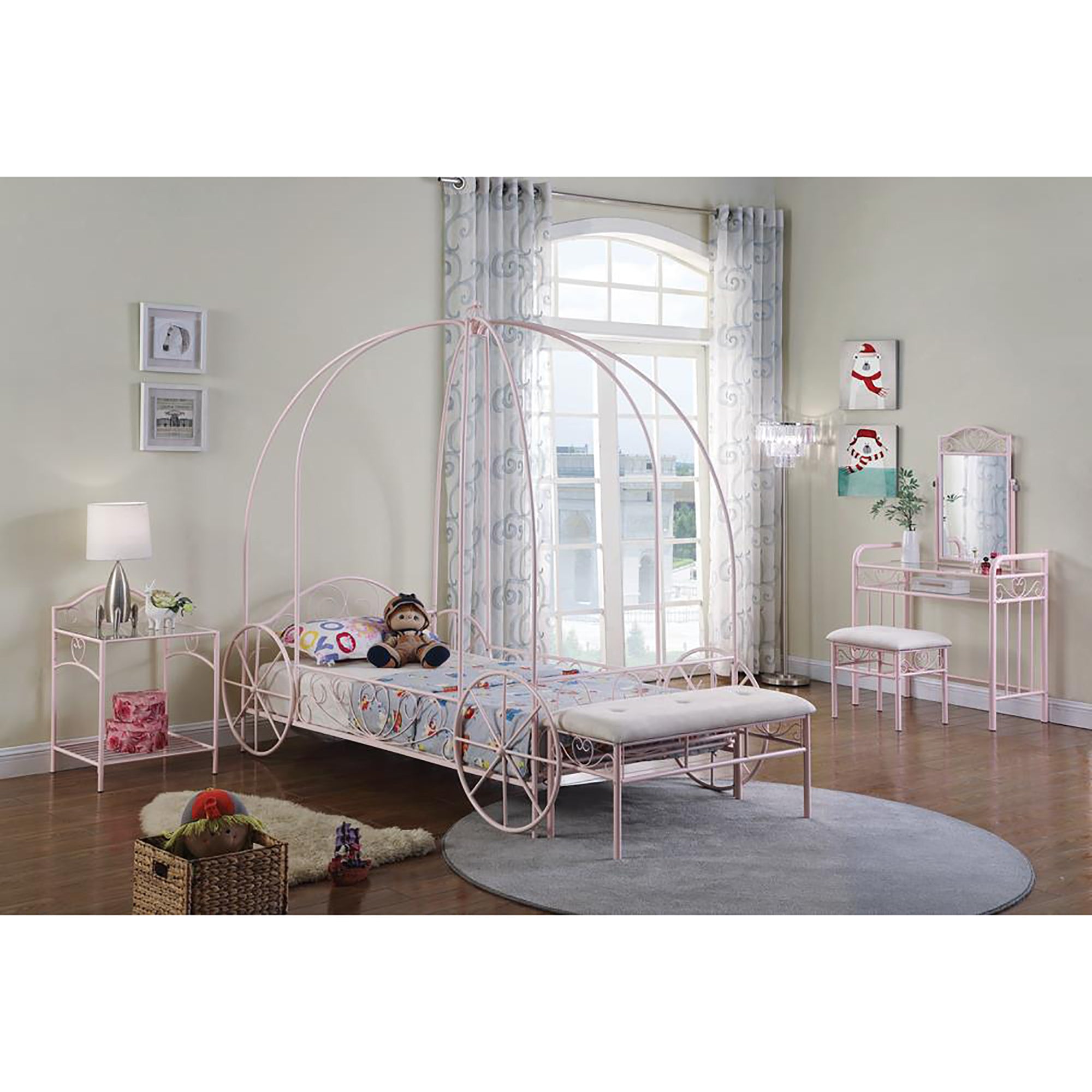 Powder Pink Twin Canopy Bed