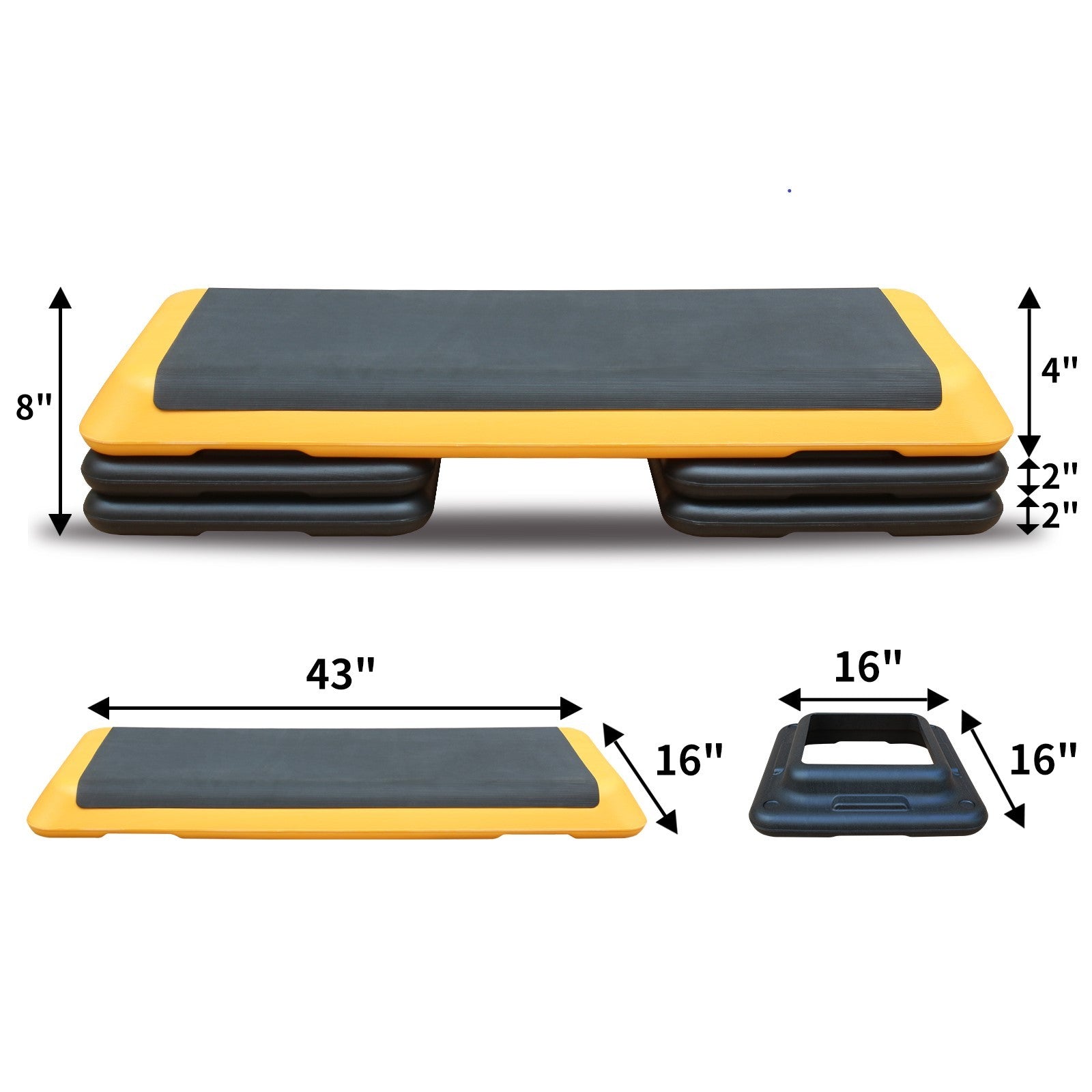 Adjustable Aerobic Step Workout Step with 4 Risers Fitness & Exercise Platform Trainer Yellow