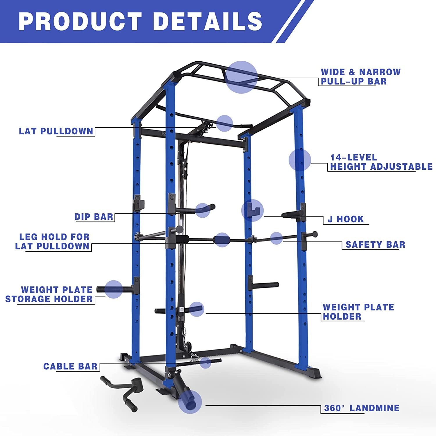 Multi-functional Power Cage,Home Adjustable Pullup Squat Rack 1000Lbs Capacity Comprehensive Fitness Barbell Rack