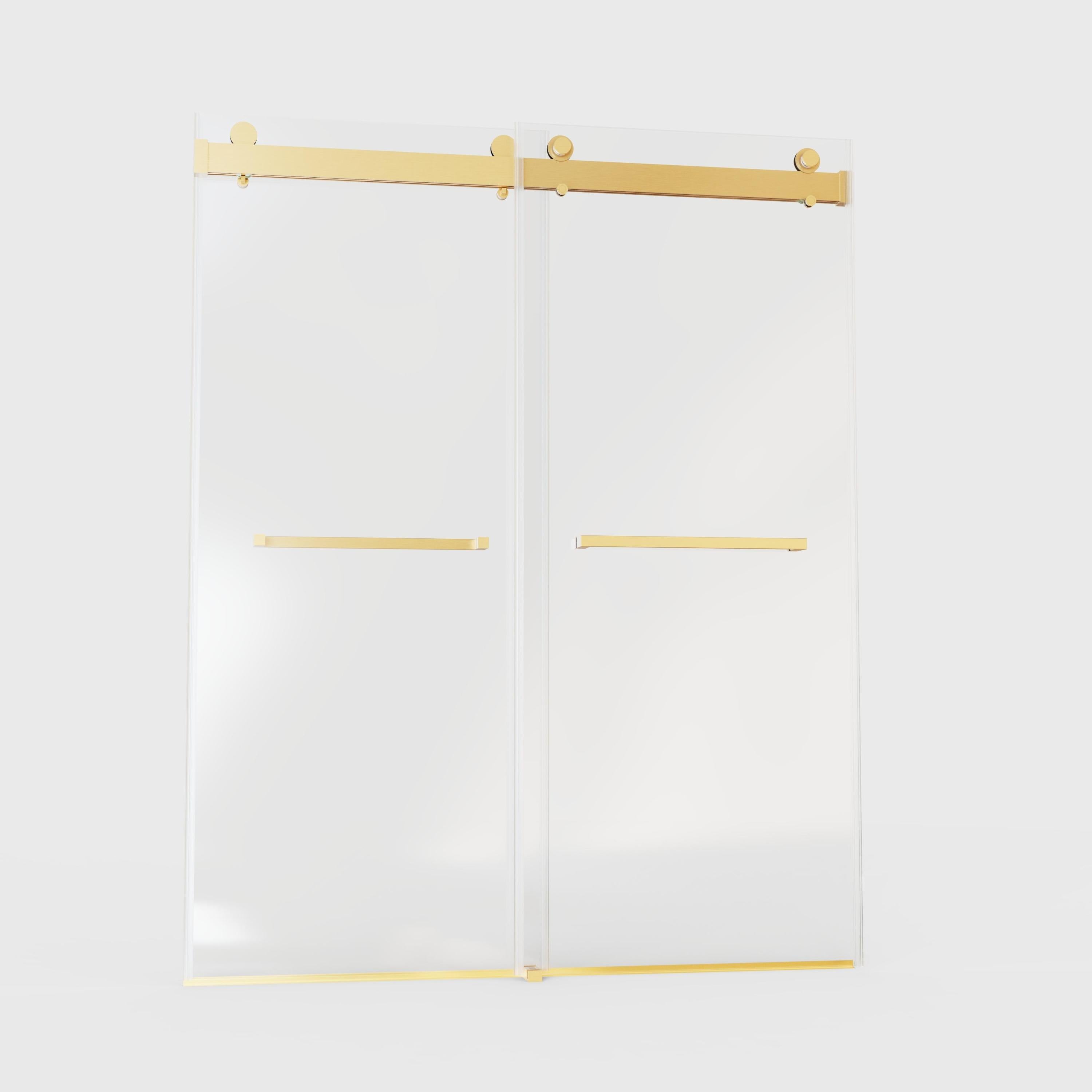 56-60" W x 76" H  Frameless Double Sliding Soft-Close Shower Door in Brushed Gold,3/8 inches (10mm) Thick SGCC Tempered Glass  Door