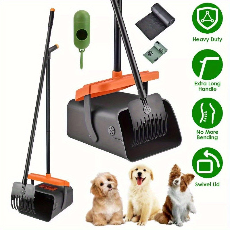 Dog Poop Scoop Large Rotating Bin Rake Long Handle for Pet Waste Removal