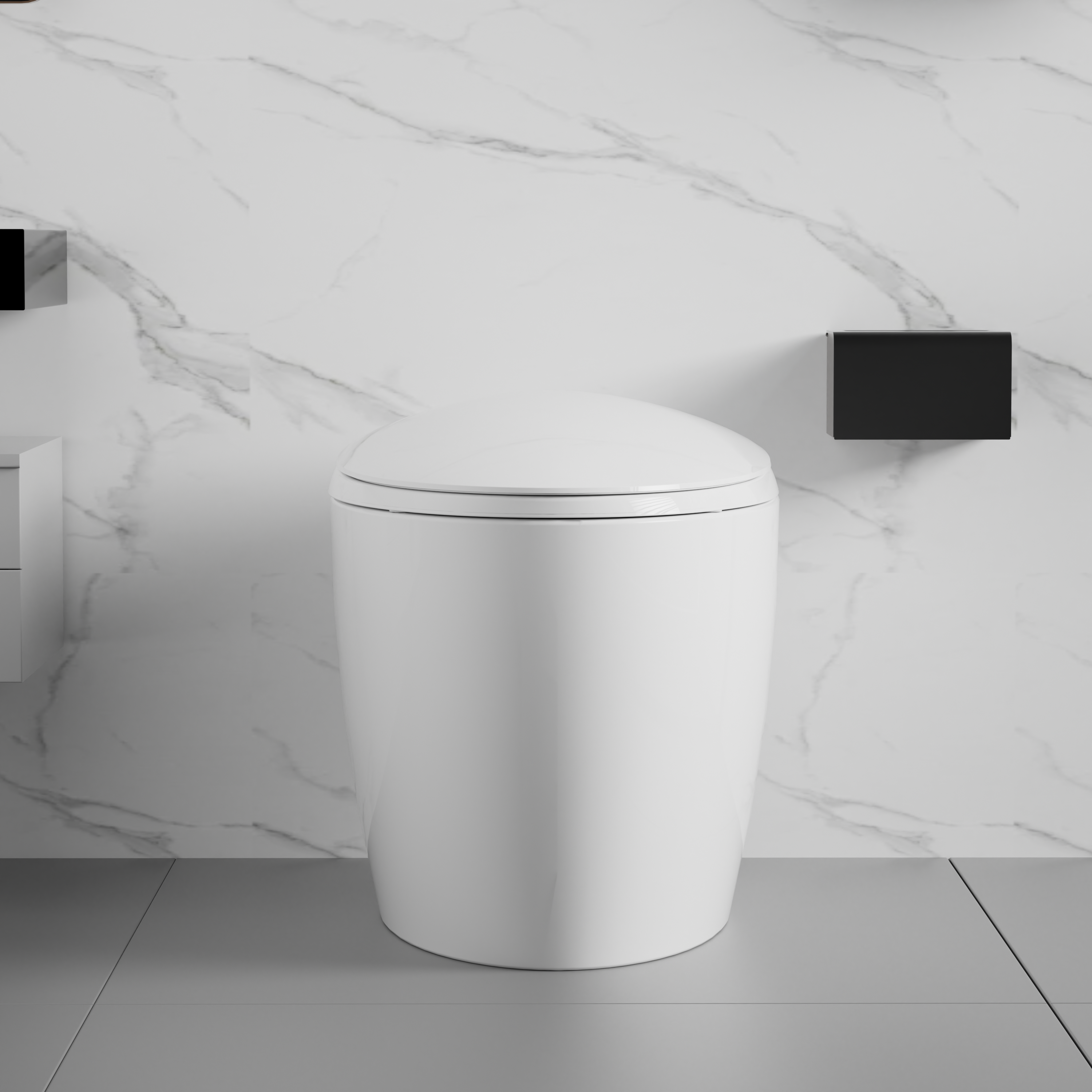 Unique Smart Toilet with Bidet Built In, Intelligent One Piece Toilet For Modern Bathroom, Auto Open/Close Seat, Foot Sensor, LED Display,Night Light, Warm Water & Dryer,White