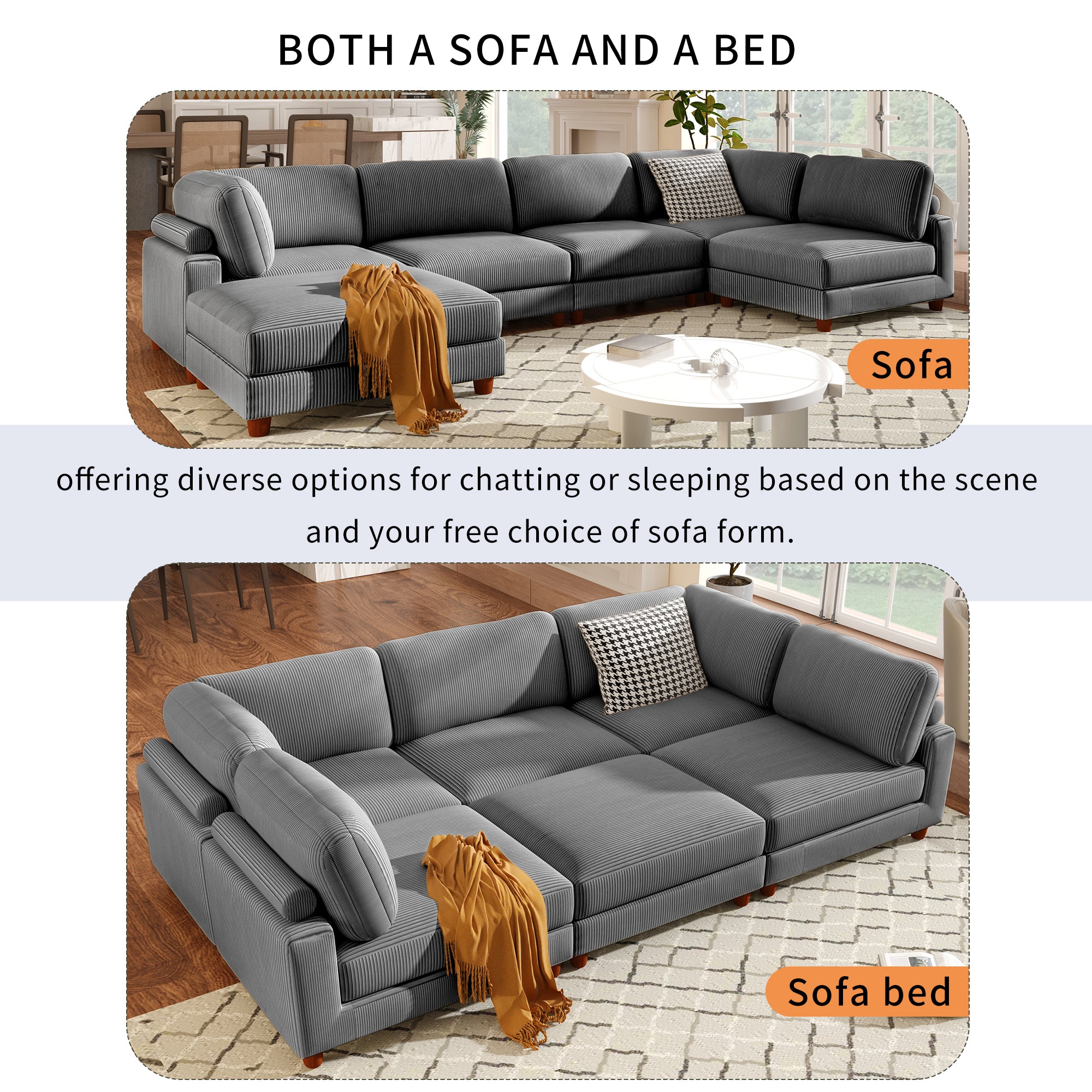 U-style 163''Modular Sectional Sofa,with Ottoman L Shaped Corner Sectional for Living Room,,Office,  Apartment (6-Seater)