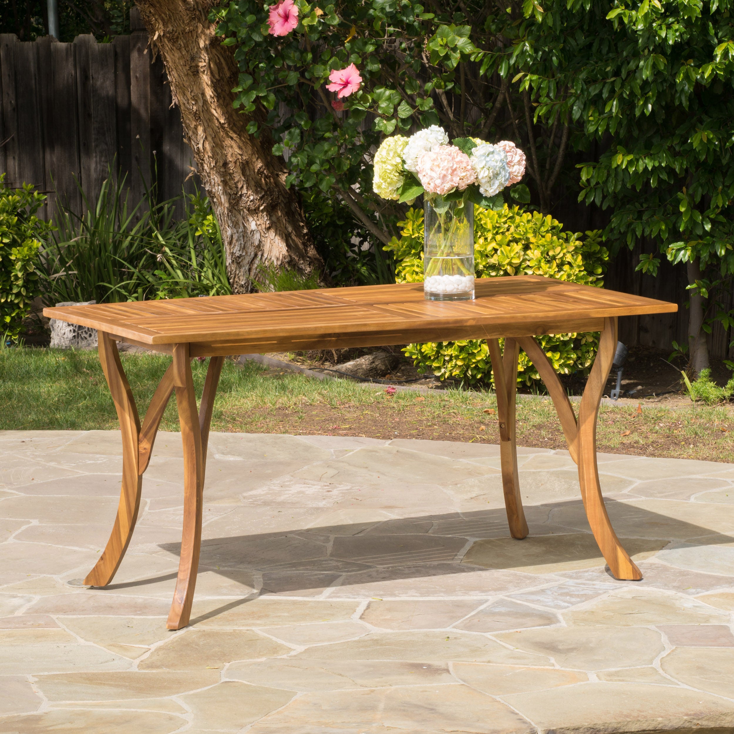 Outdoor 59 Inch Rectangular Solid Wood Table Dining Table,Teak Finish