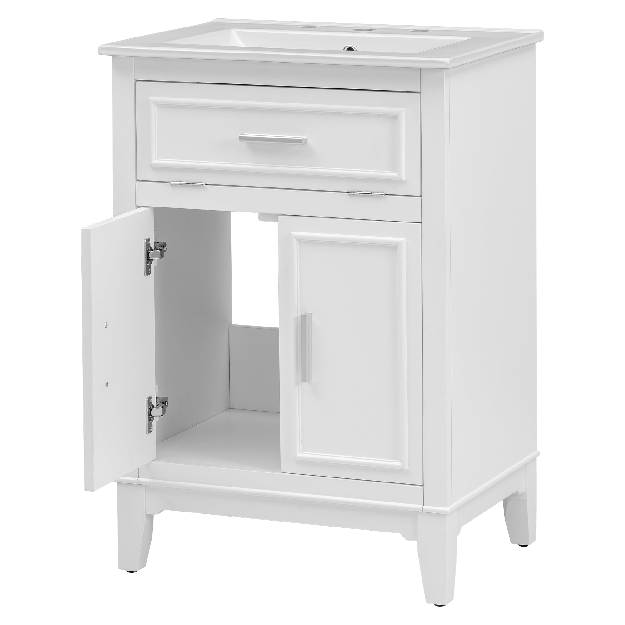 24" Bathroom Vanity with Sink, Bathroom Vanity Cabinet with One Flip Drawer and Doors, Solid Wood and MDF, White