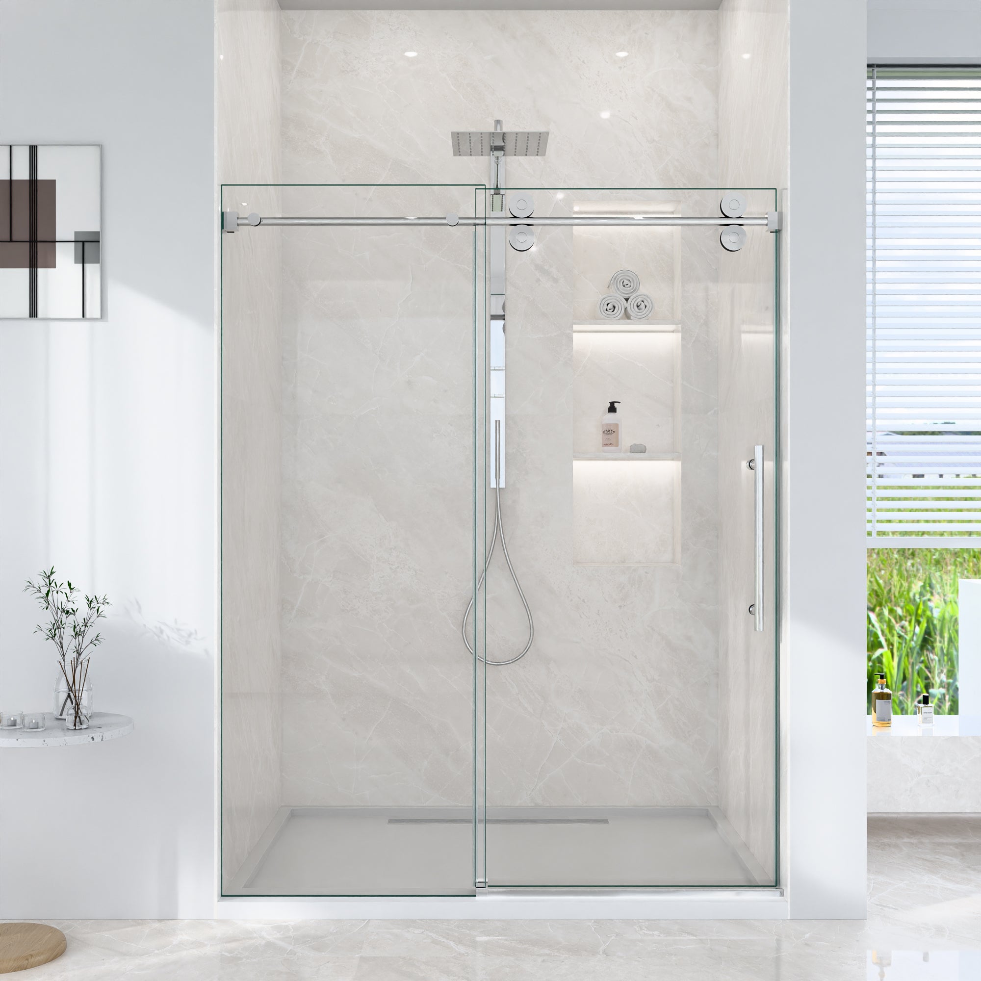44-60 in Frameless Single Sliding Shower Door - 44-48 x 76 in / Chrome view 1