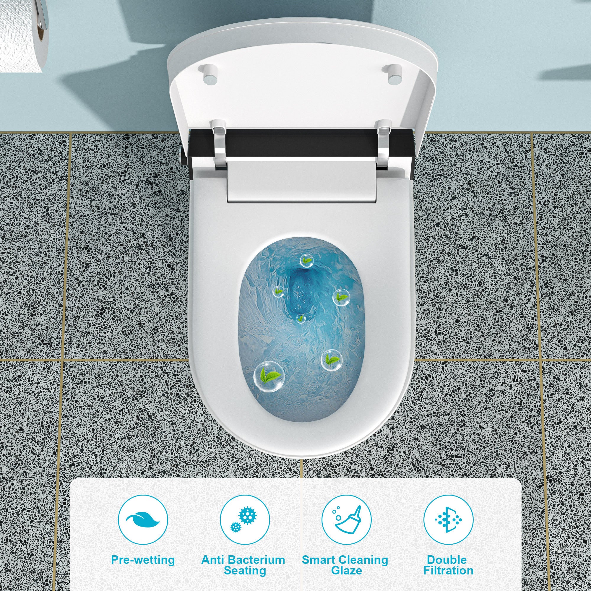 Smart Toilet with Bidet Built in, Auto Open & Close, Elongated Heated seat, Foot Sensor Flush, LED Display, Warm Water Wash, Dryer, Night Light