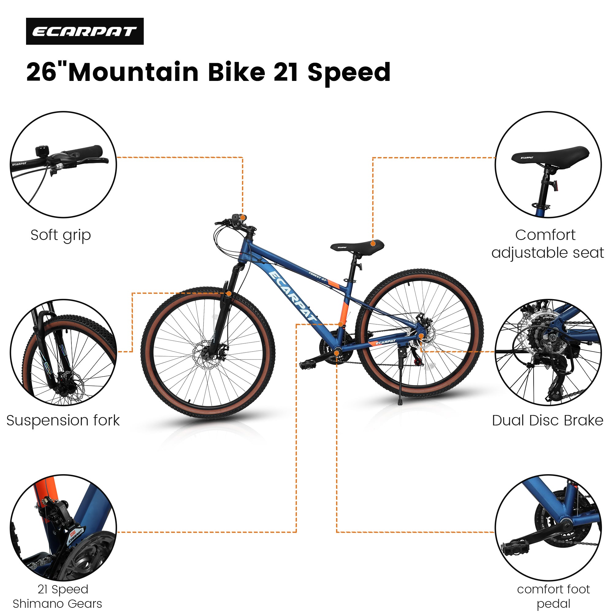 A27302 27 inch wheel mountain bike, 21-speed disc brake trigger transmission, aluminum frame unisex mountain bike