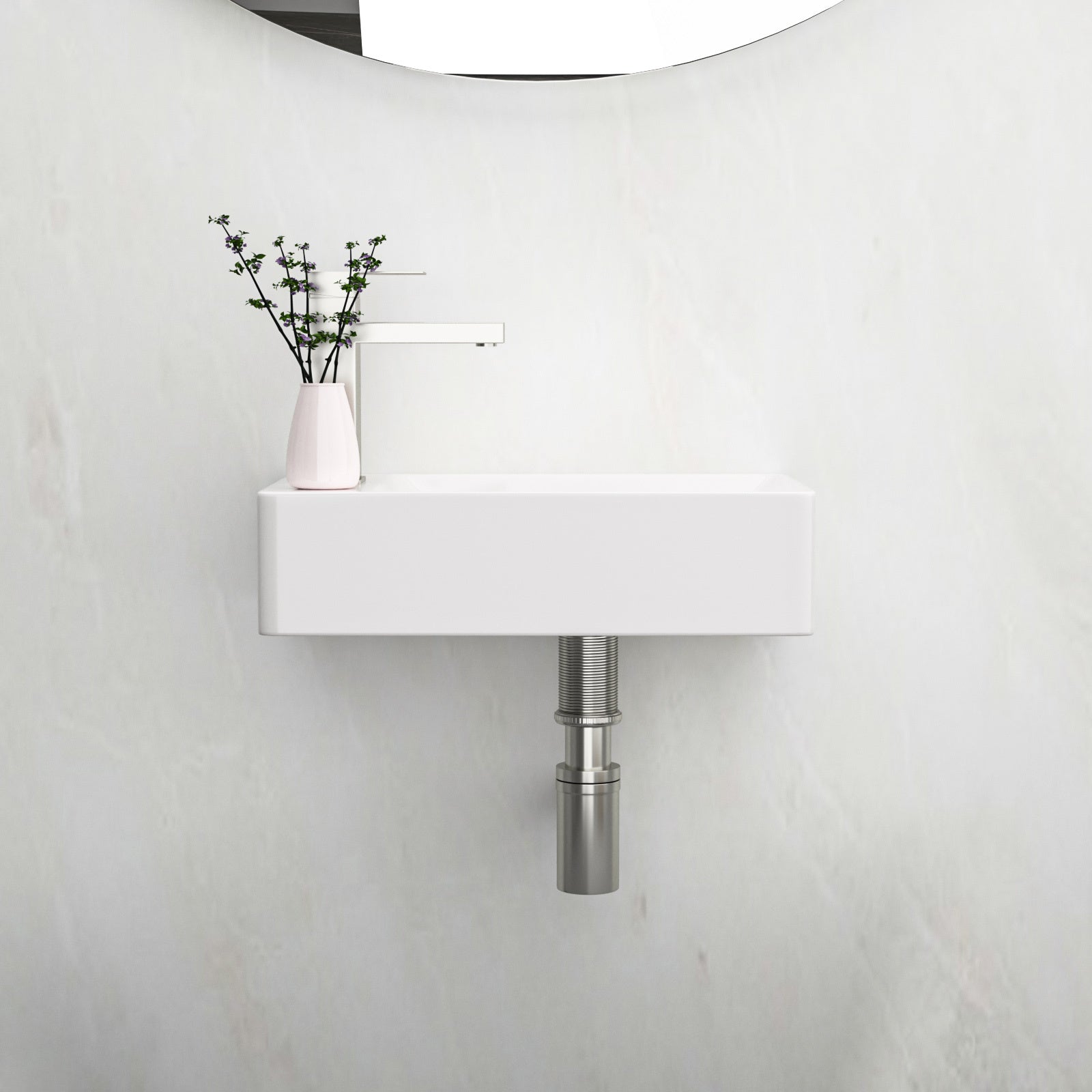 14.88x8.69 Inch White Ceramic Rectangle Wall Mount Bathroom Sink with Single Faucet Hole