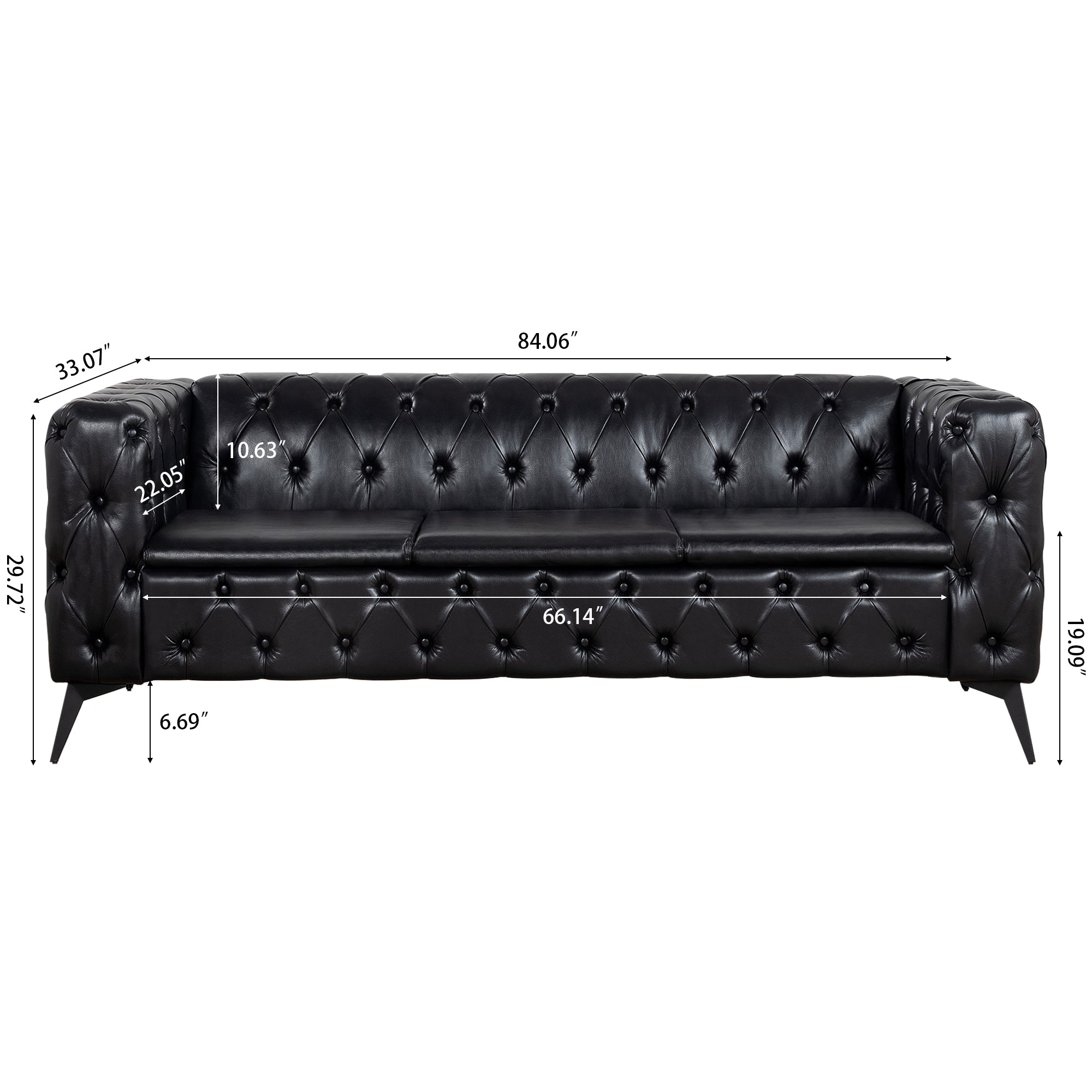 84.06 Inch Width Traditional  Square Arm removable cushion 3 seater Sofa