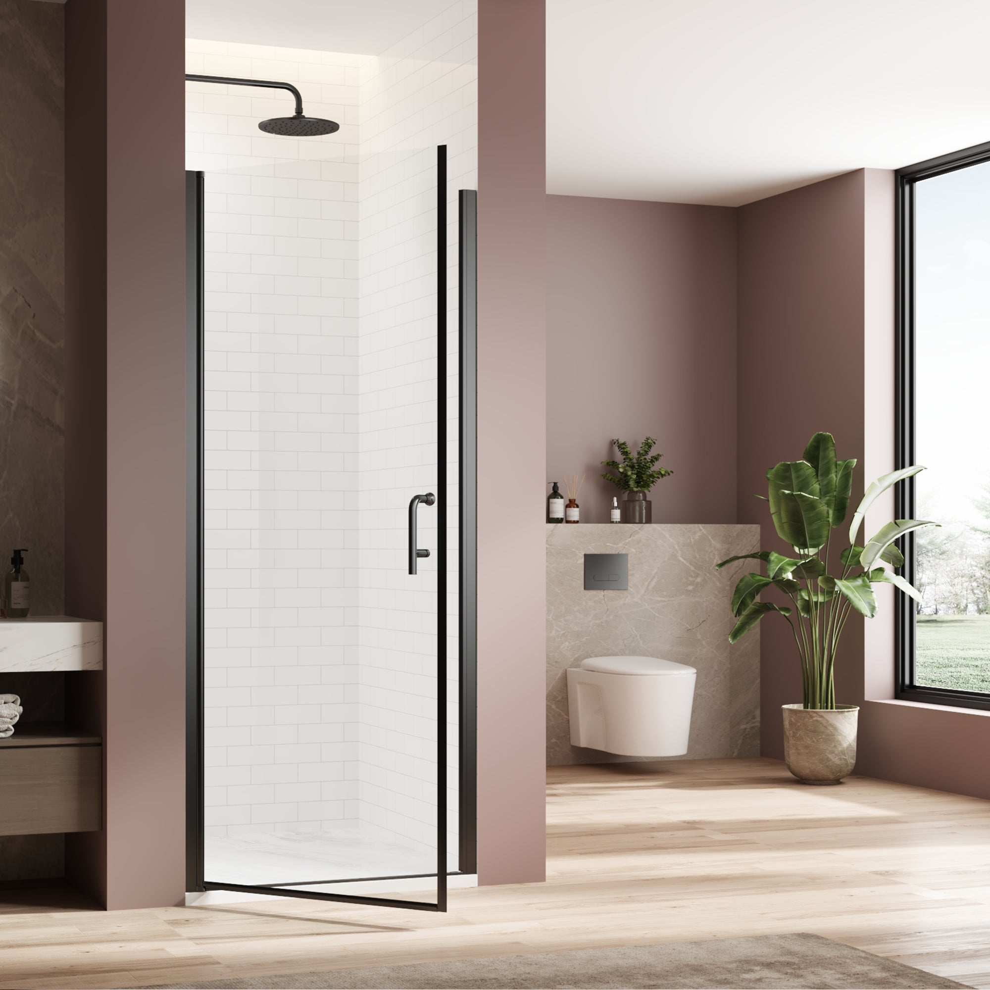 34 x 72 in Single-Panel Pivot Shower Door - 34 x 72 in / Matte Black view 2