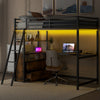 Twin Size Metal&Wood Loft Bed with Desk and Shelves, Two Built-in Drawers, LED Light and USB Charging Station, Black