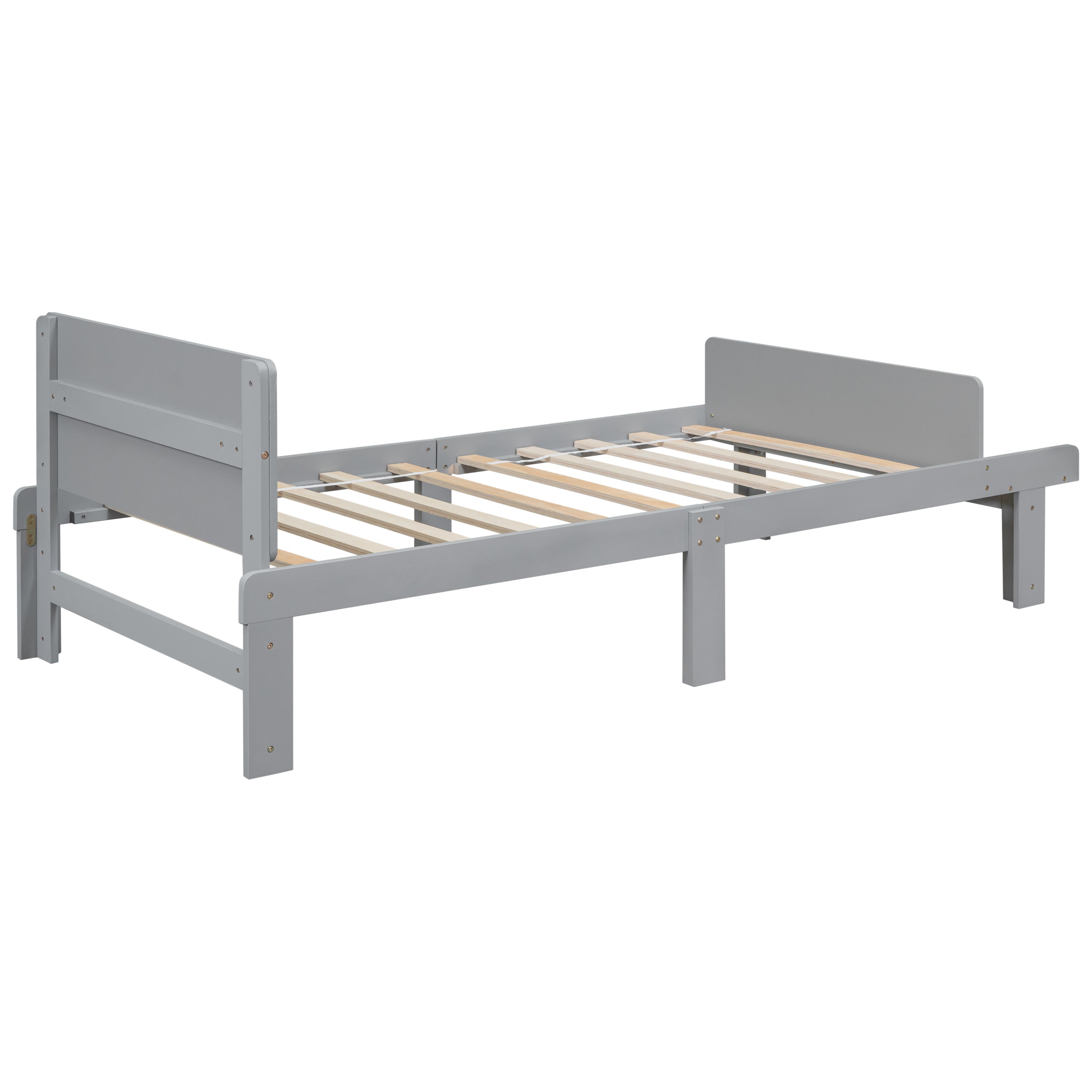 Twin Bed with Footboard Bench,Grey