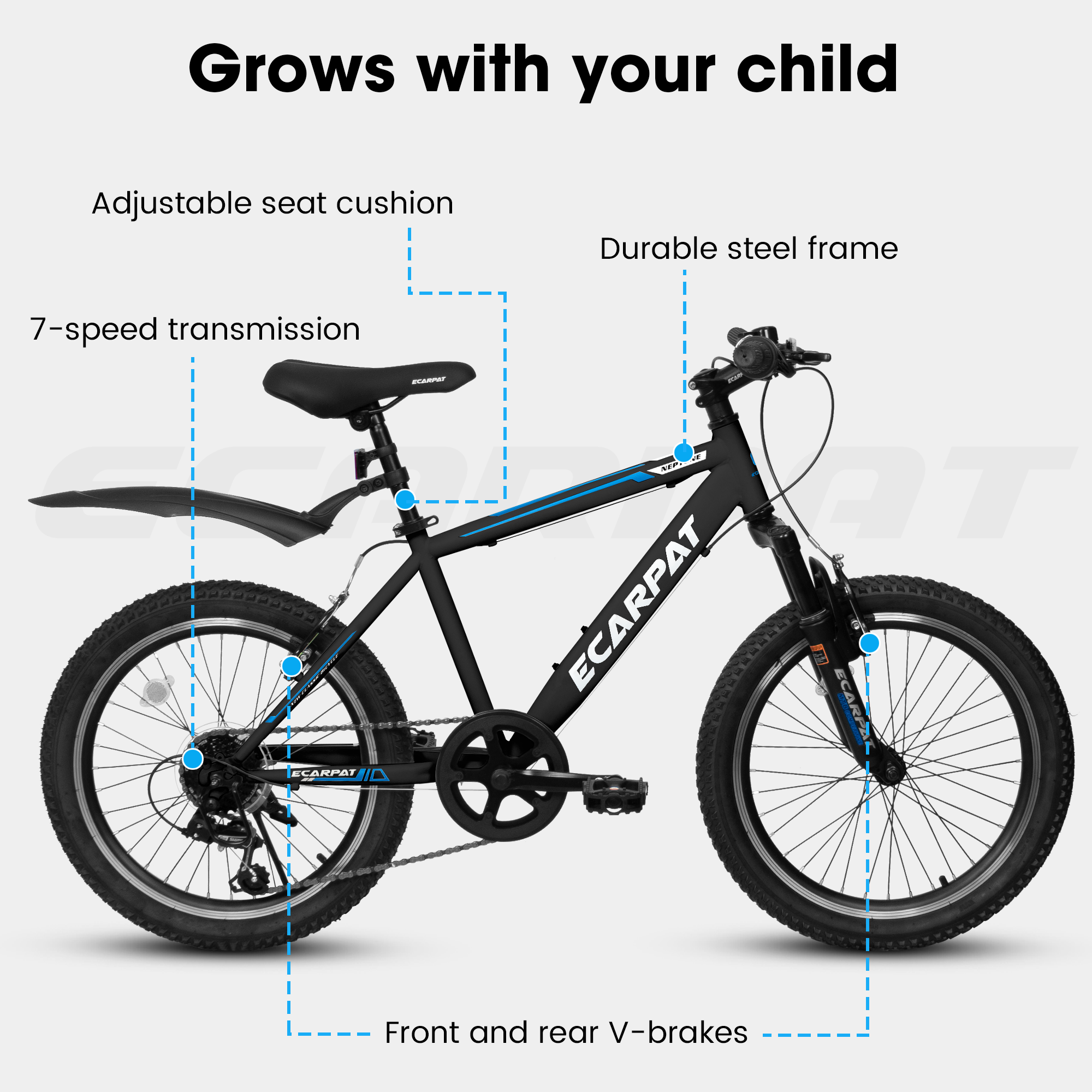 A20215F 20 inch kids bike shock absorber front plug 7 speed lever transmission + fender Universal for boys and girls