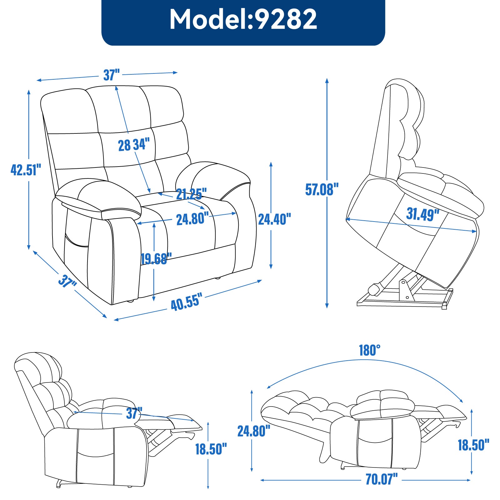 Lift Recliner Chair Heat Massage Dual Motor Infinite Position Up to 350 LBS Large Electric Power Lift Recliners with Power-Remote, Medium-firm and Heavy duty, Grey