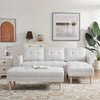 White Fabric Right Facing Sectional Sofa Bed , L-shape Sofa Chaise Lounge with Ottoman Bench