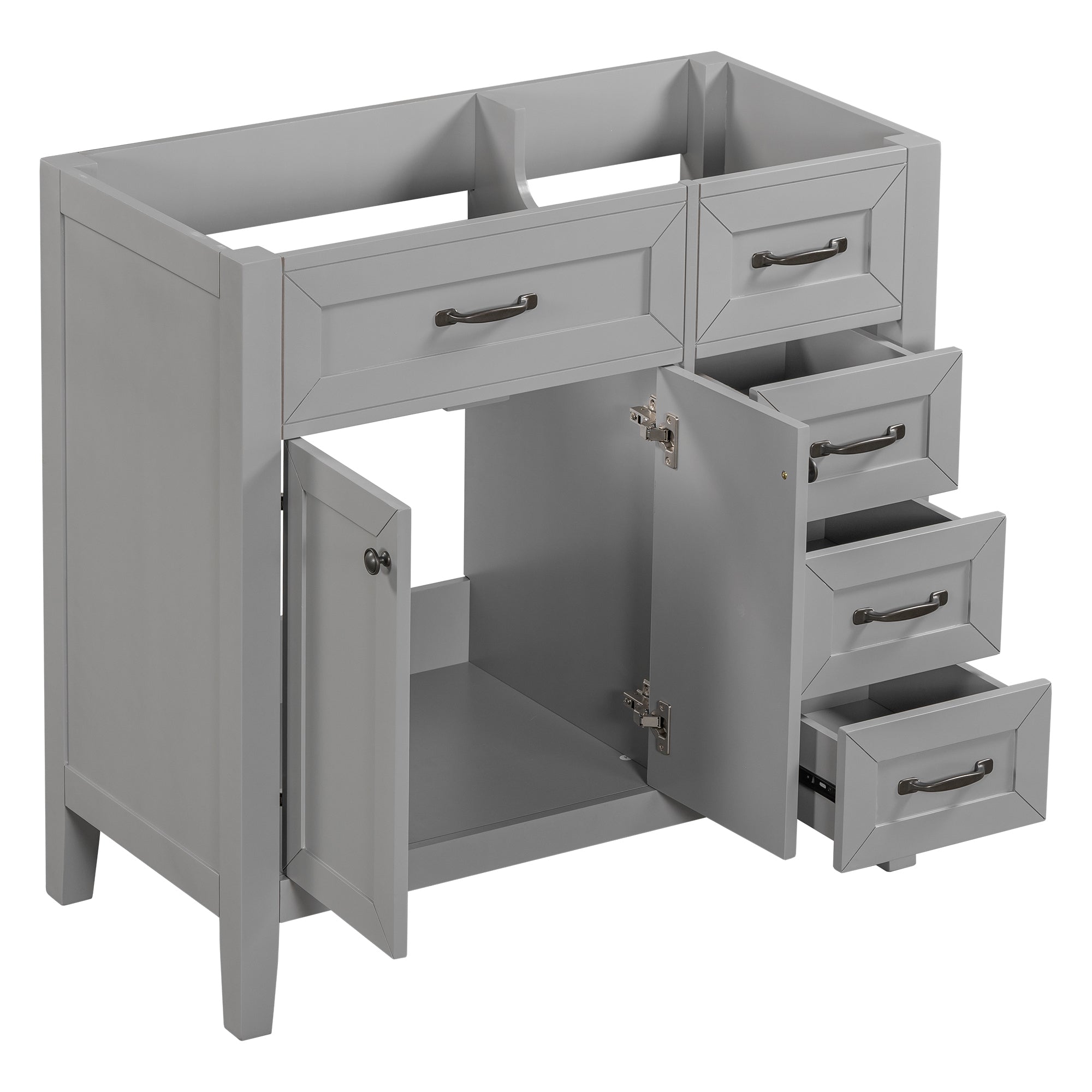 36" Bathroom Vanity without Sink, Cabinet Base Only, Bathroom Cabinet with Drawers, Solid Frame and MDF Board, Grey