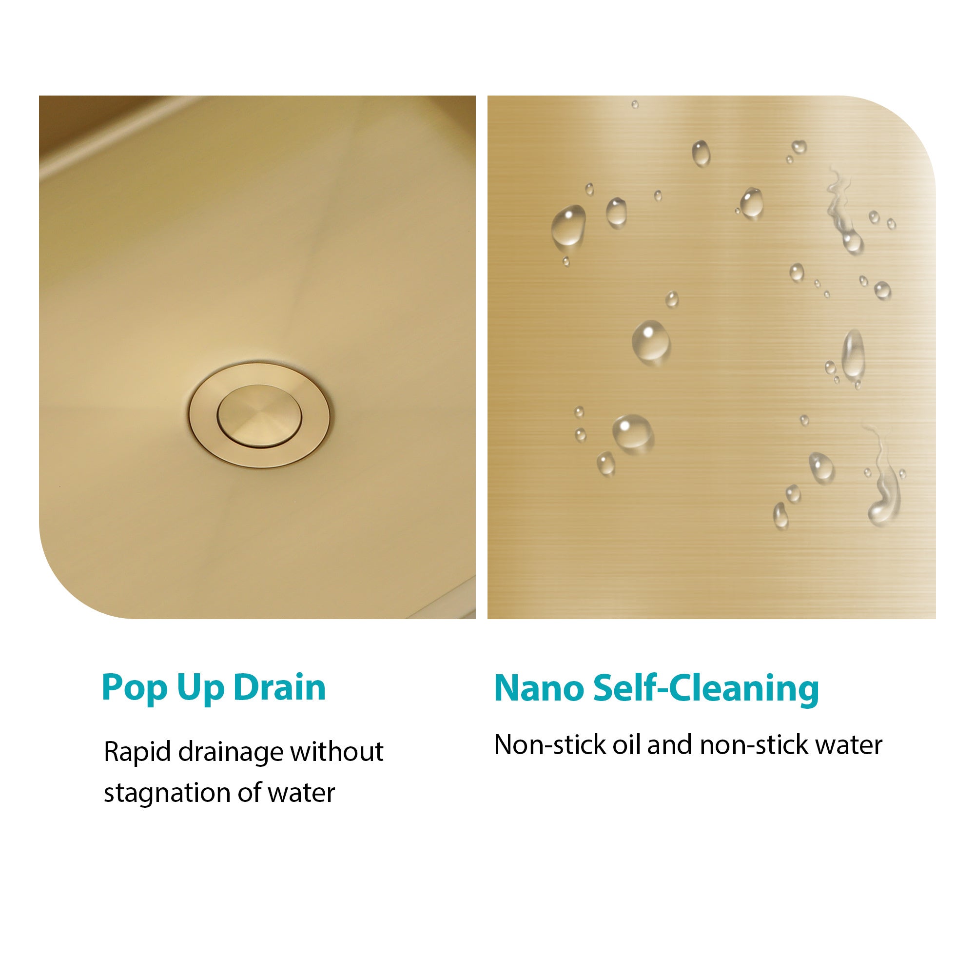 15"x15" Gold Stainless Steel Bathroom Sink with Pop Up Drain