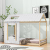 Twin Size House Platform with Roof and Window , White+Natural