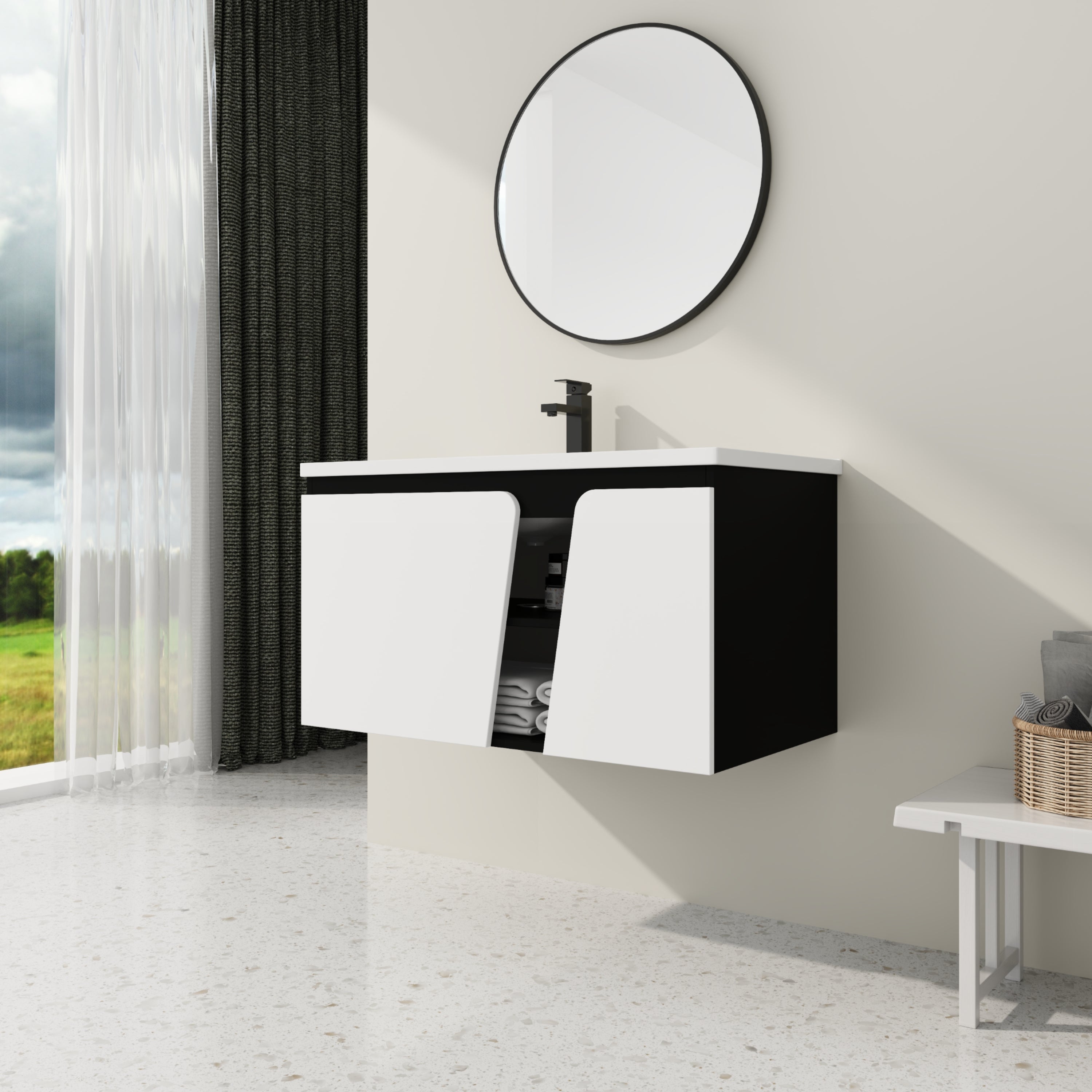 36'' Floating Wall-Mounted Bathroom Vanity With Ceramic Basin & Soft-Close Cabinet Door