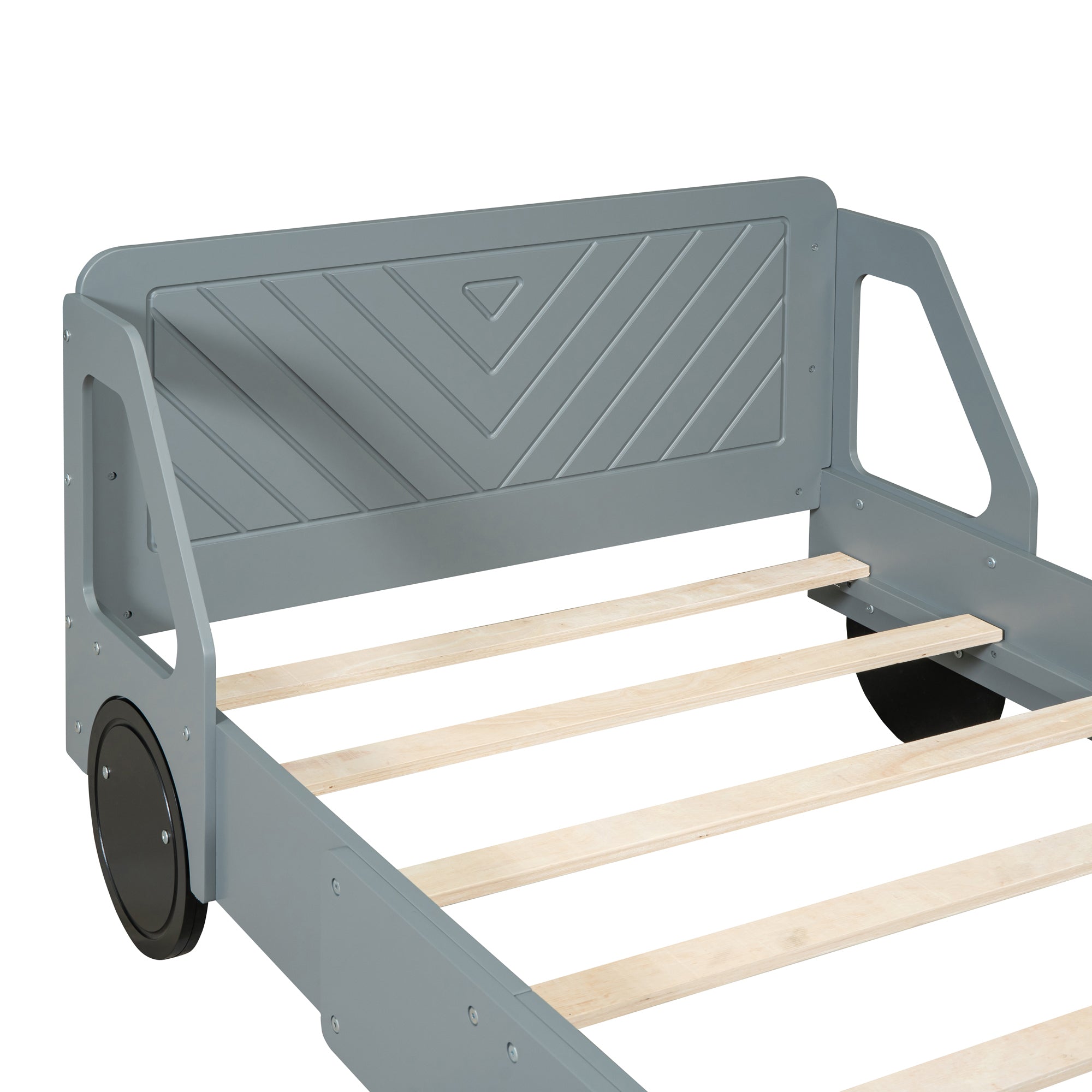 Twin Size Car-Shaped Platform Bed with Wheels,Gray