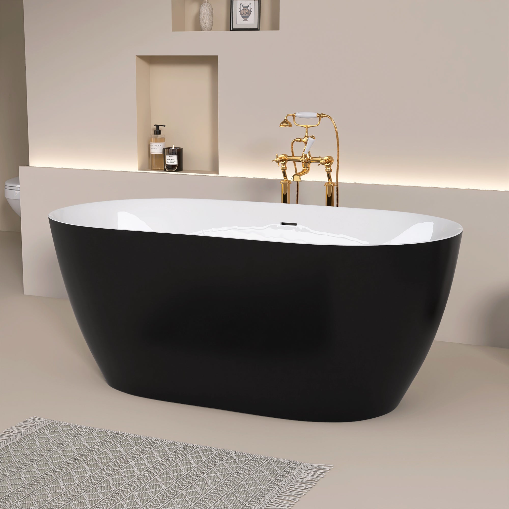 51" Acrylic Freestanding Bathtub Contemporary Soaking White Tub with Overflow and Pop-up Drain Matte Black