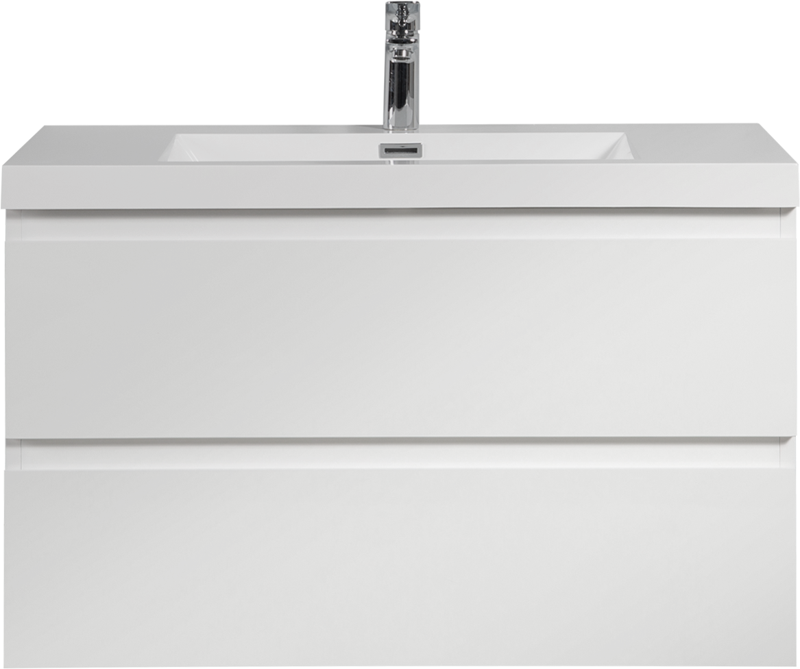 36" Floating Bathroom Vanity with Sink, Modern Wall-Mounted Bathroom Storage Vanity Cabinet with Resin Top Basin and Soft Close Drawers, Glossy White 24V11-36GW