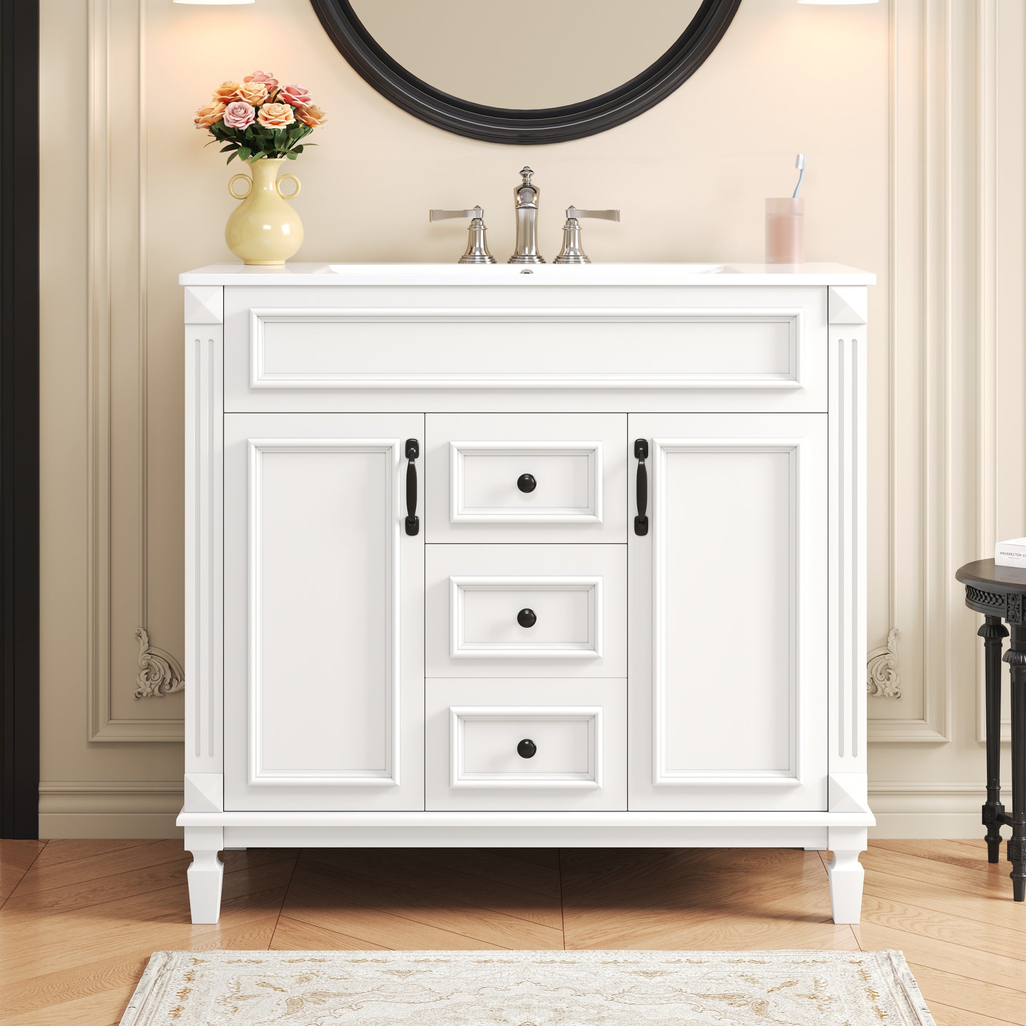 36-inch modern single-sink bathroom vanity with top sink, front view