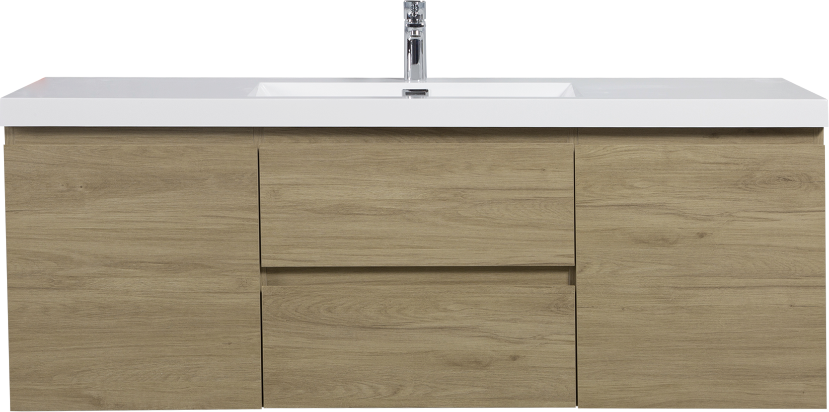 60" Floating Bathroom Vanity with Sink, Modern Wall-Mounted Bathroom Storage Vanity Cabinet with Resin Top Basin and Soft Close Drawers, Natural Oak 24V11-60SNO