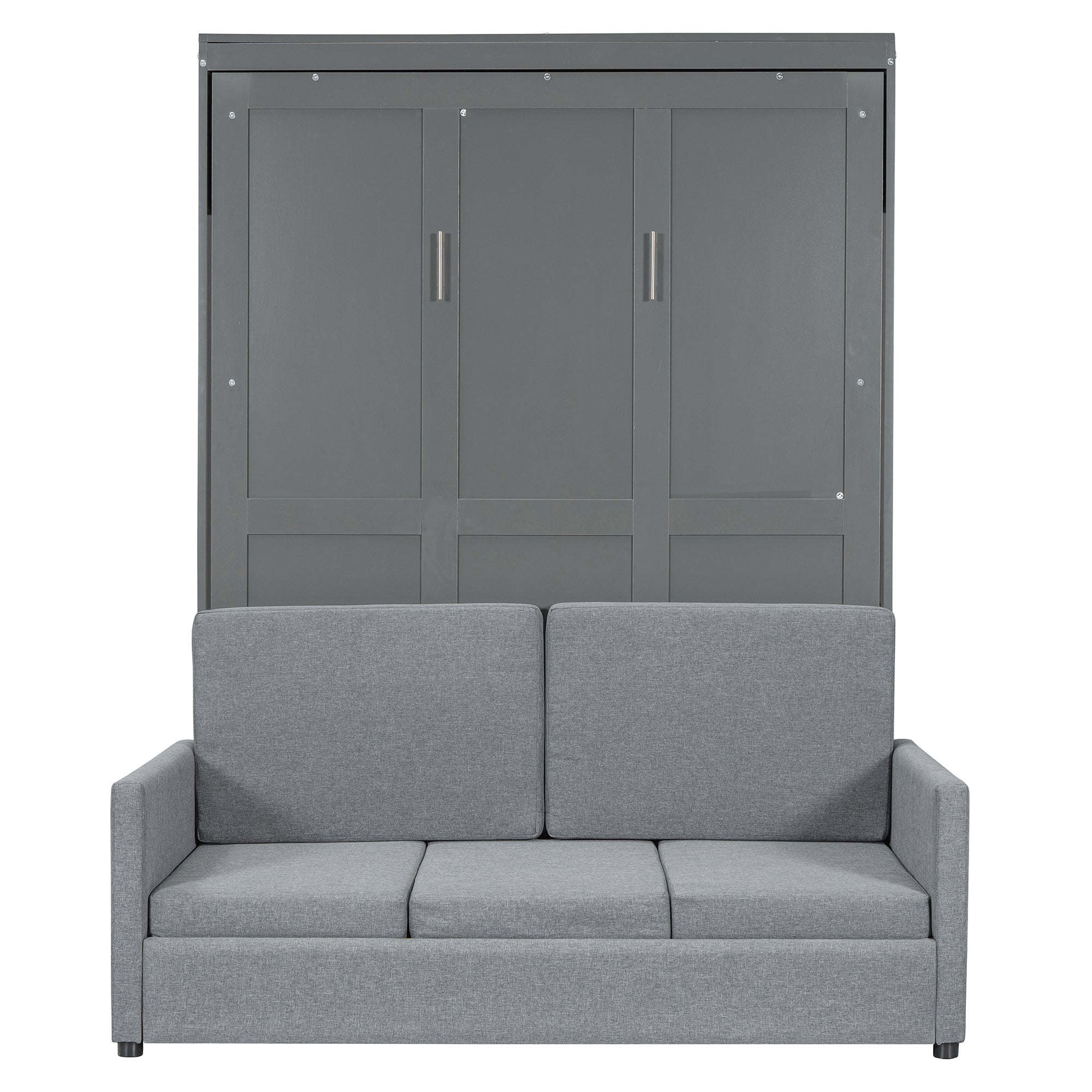 Full Size Murphy Bed Wall Bed with Cushion,Gray