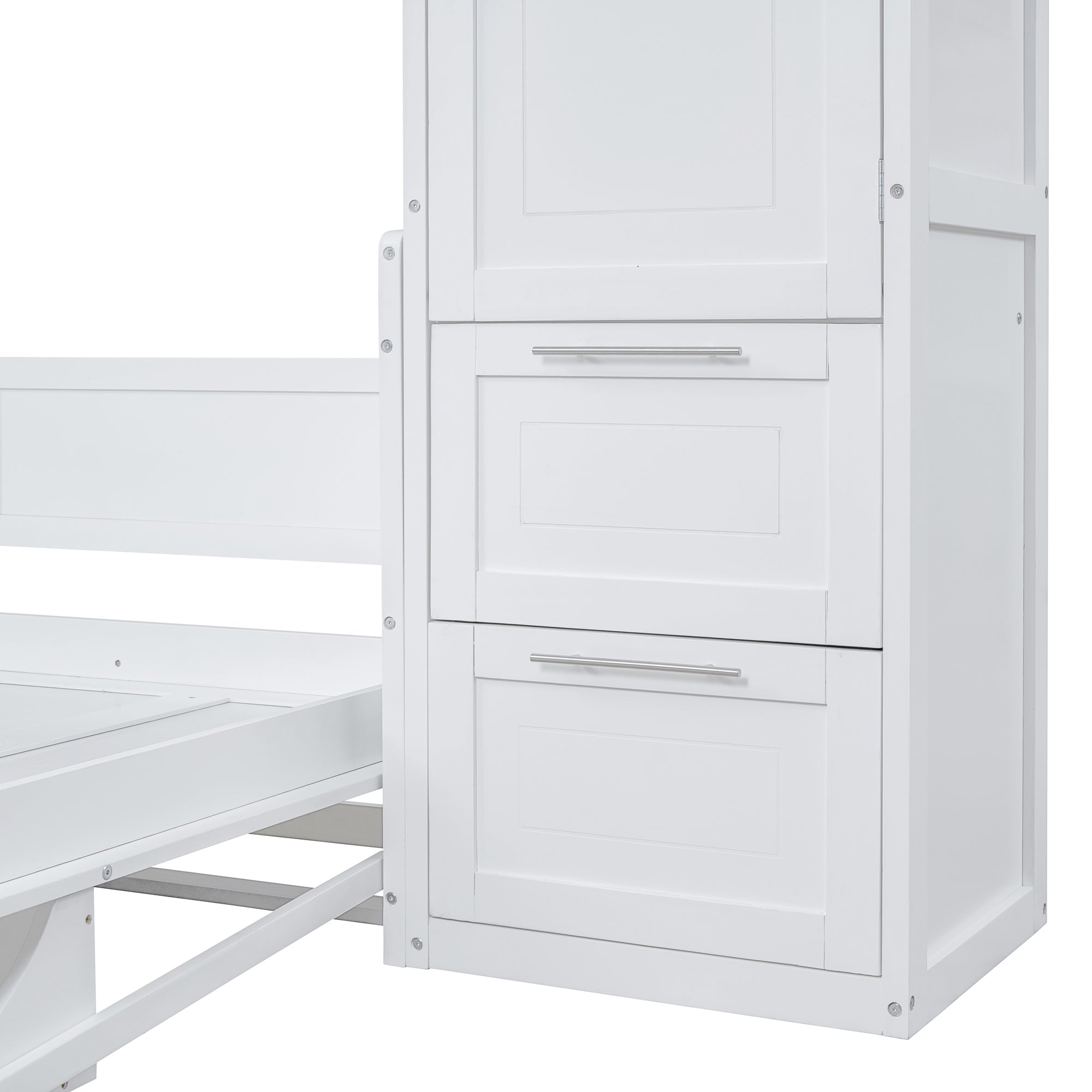 Queen Size Murphy Bed Wall Bed with Closet and Drawers,White