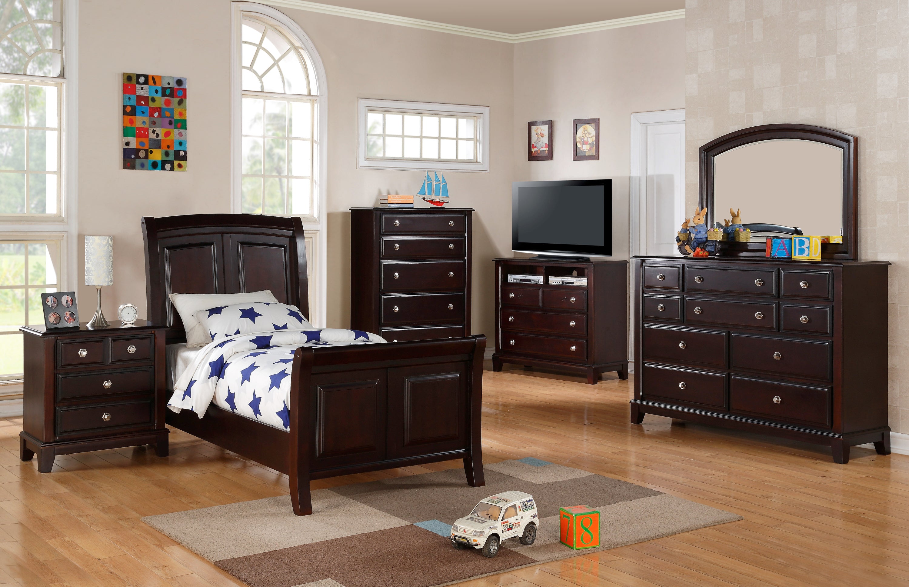 Elegant Transitional Twin Bed In Cappuccino