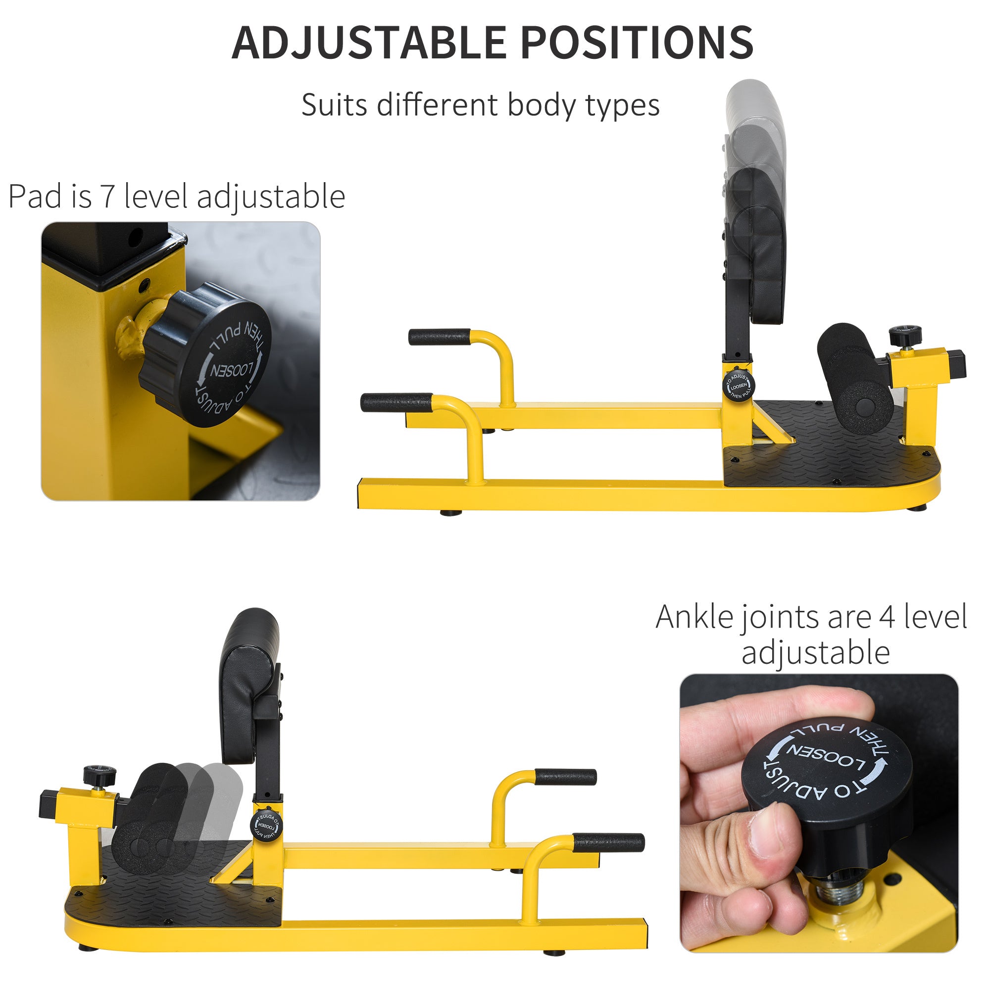 Soozier 3-in-1 Padded Push Up Sit Up Deep Sissy Squat Machine Home Gym Fitness Equipment, Yellow