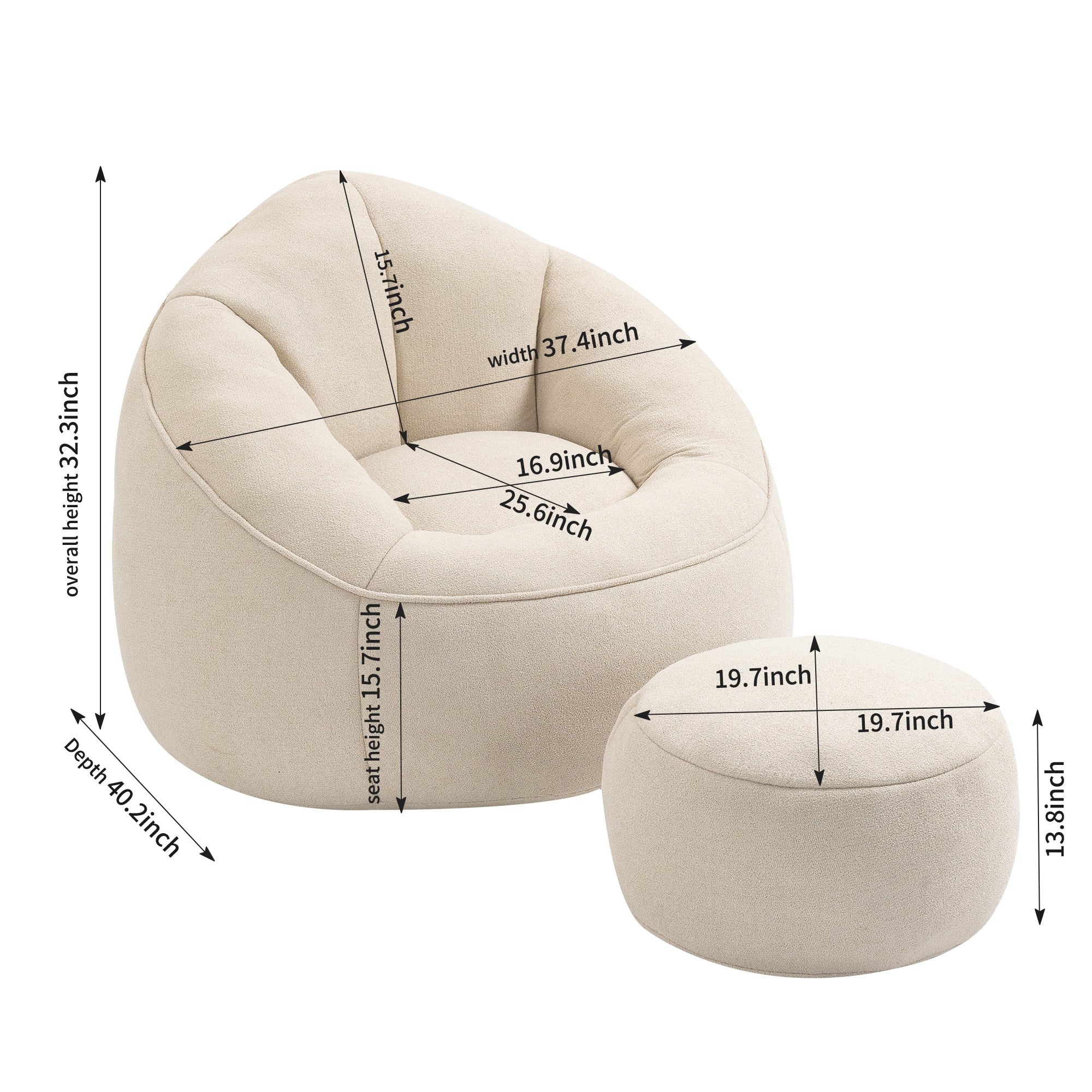 Bedding Bean Bag Sofa Chair High Pressure Foam Bean Bag Chair Adult Material with Padded Foam Padding Compressed Bean Bag With Footrest