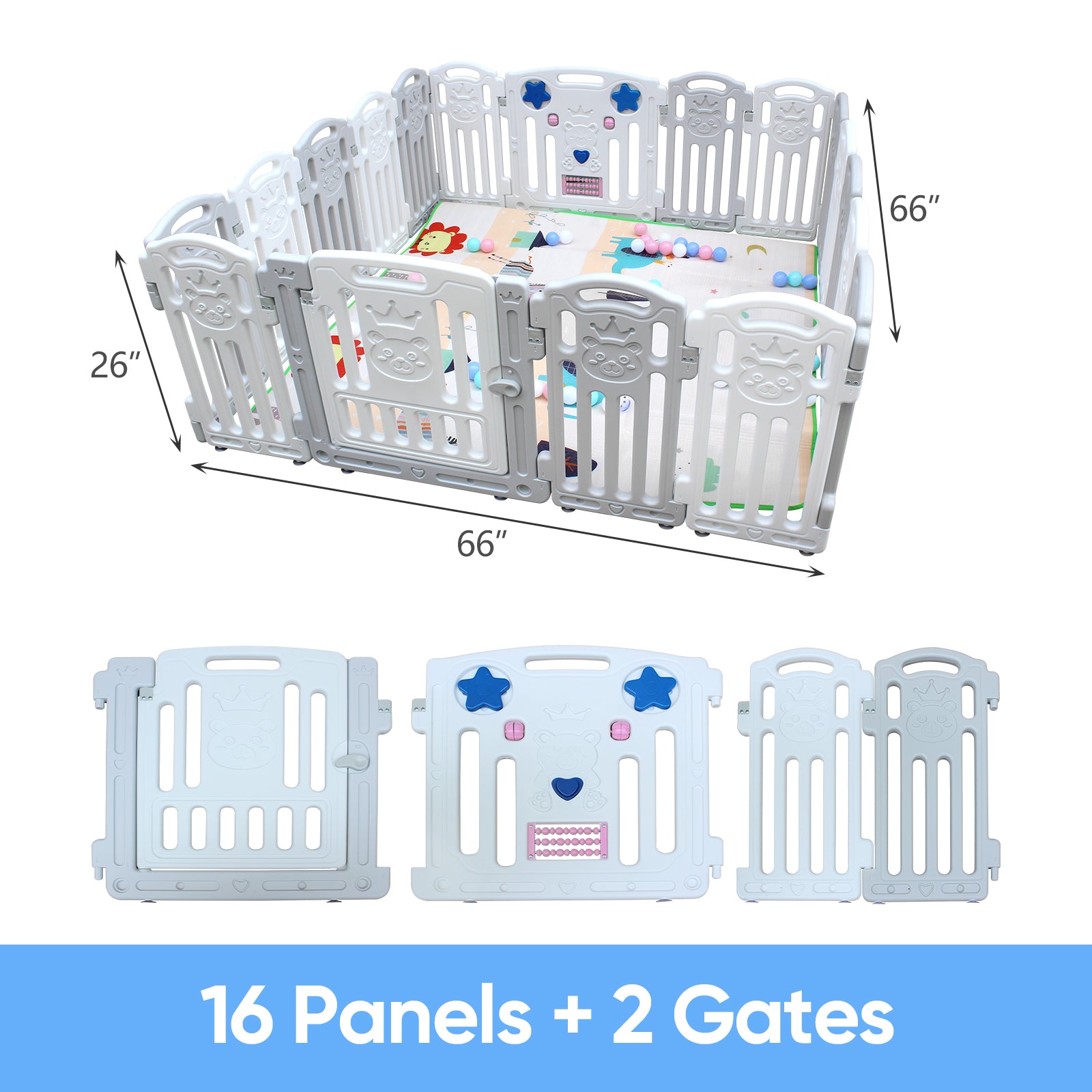 66" * 66" Baby Playard Playpen Indoor Plastic Material Fence Baby Fence Pet Fence 16+2 Combination