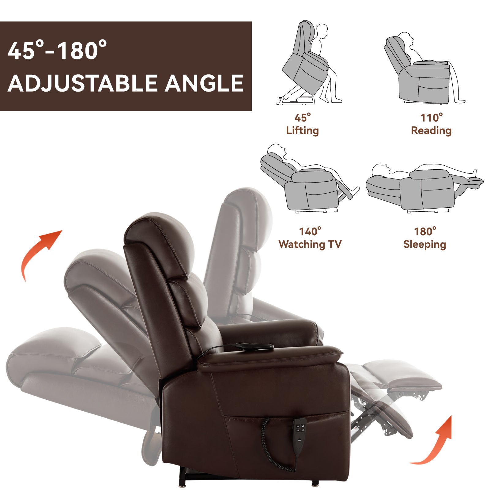 Brown Leatheraire Dual Motor Infinite Position Up to 350 LBS Power Lift Recliner Chair with Power-Remote, Heat Massage and Heavy Duty Motion Mechanism