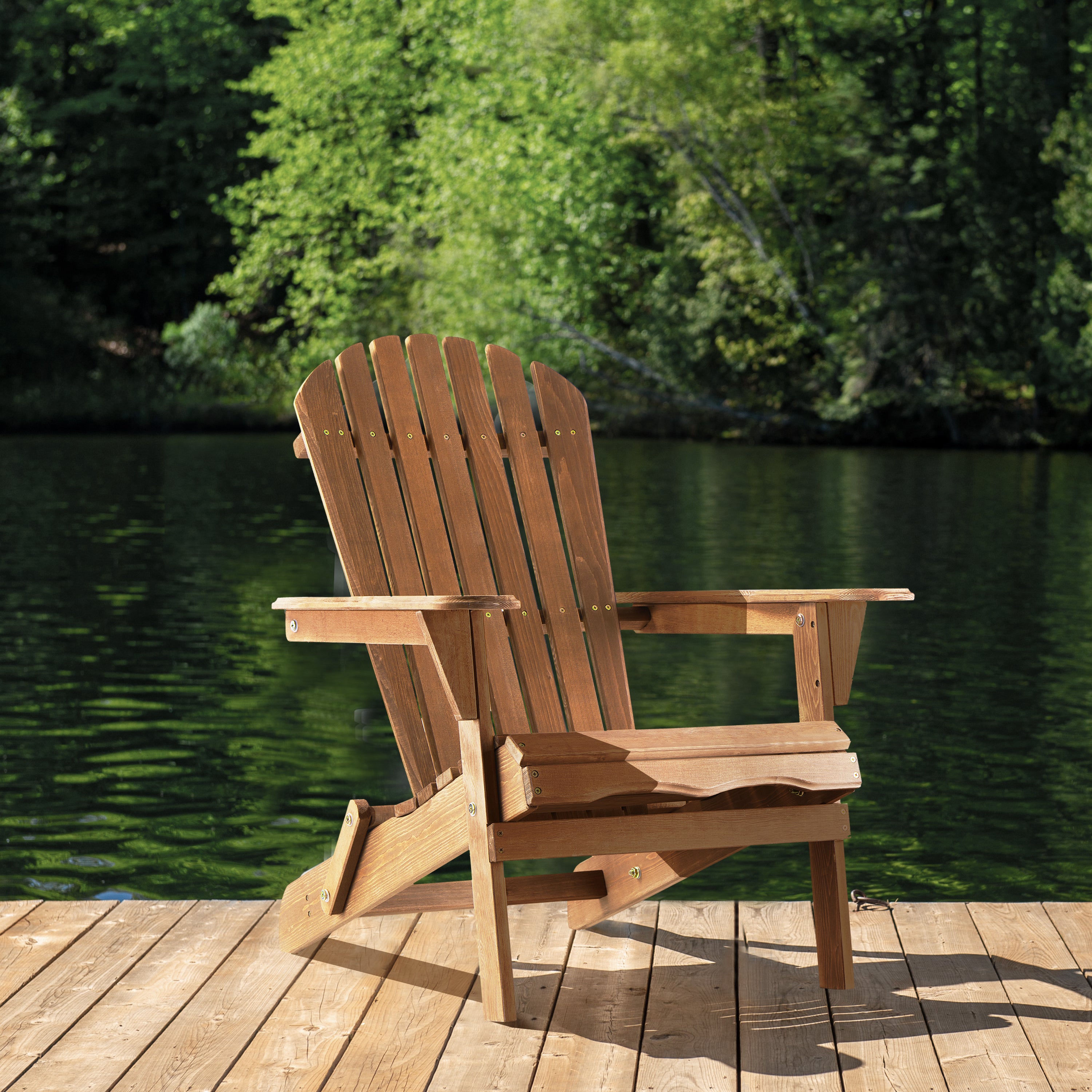 Oversize Wooden Outdoor Folding Adirondack Chair with Pre-Assembled BackRest & SeatBoard, Wood Patio Chair for Garden Backyard Porch Pool Deck Firepit