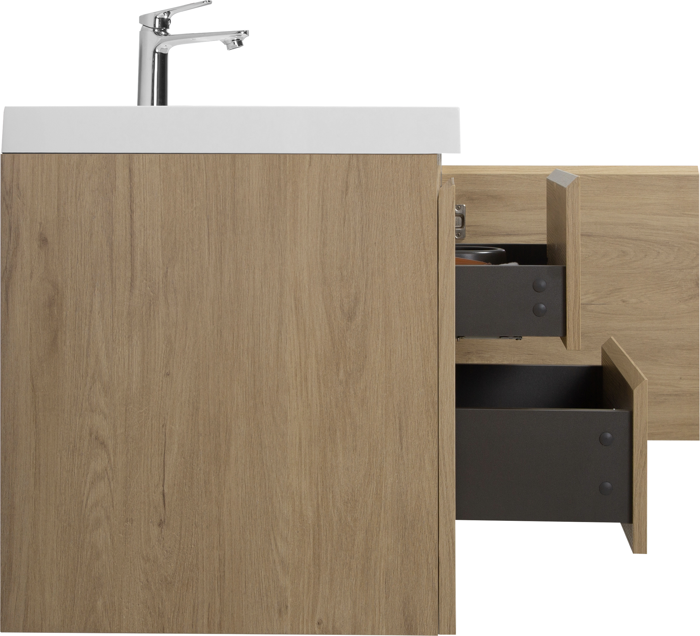 60" Floating Bathroom Vanity with Sink, Modern Wall-Mounted Bathroom Storage Vanity Cabinet with Resin Top Basin and Soft Close Drawers, Natural Oak 24V11-60SNO