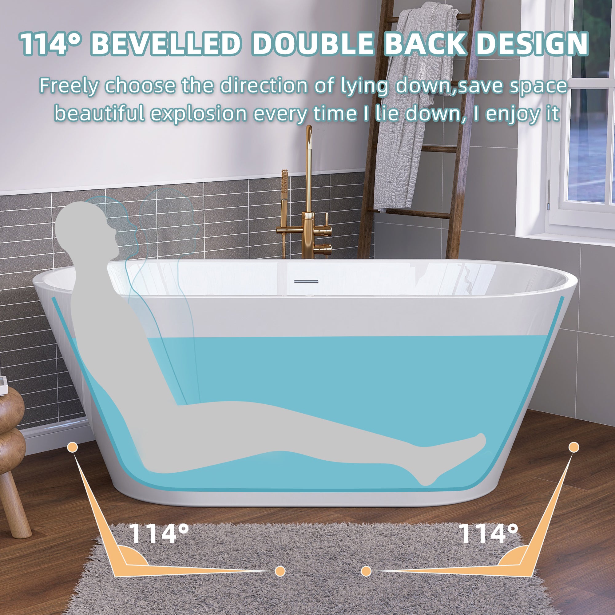 55" Acrylic Freestanding Bathtub Contemporary Soaking White Tub with Overflow and Pop-up Drain Gloss White