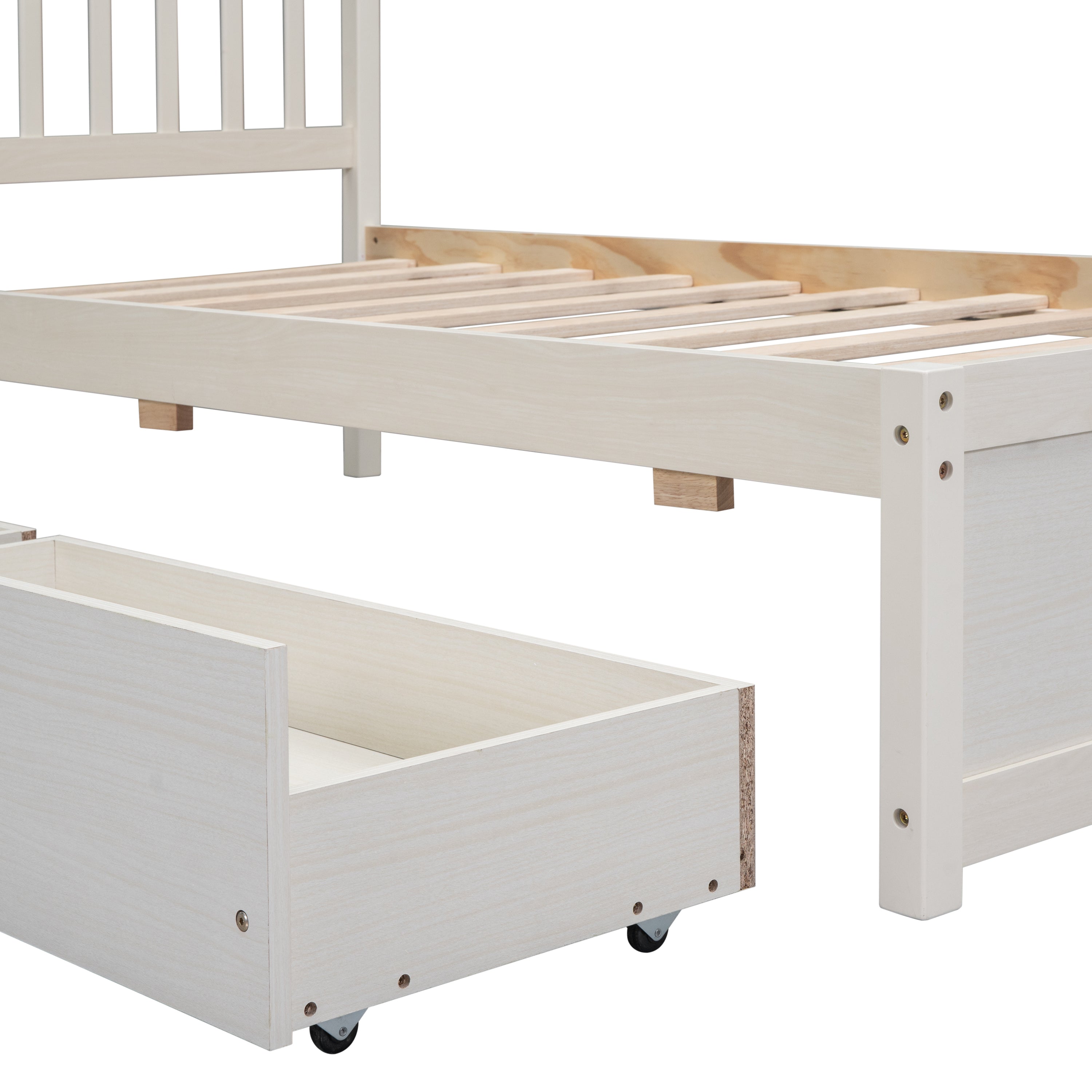 Modern Design Wooden Twin Size Platform Bed with 2 Drawers for White Washed Color